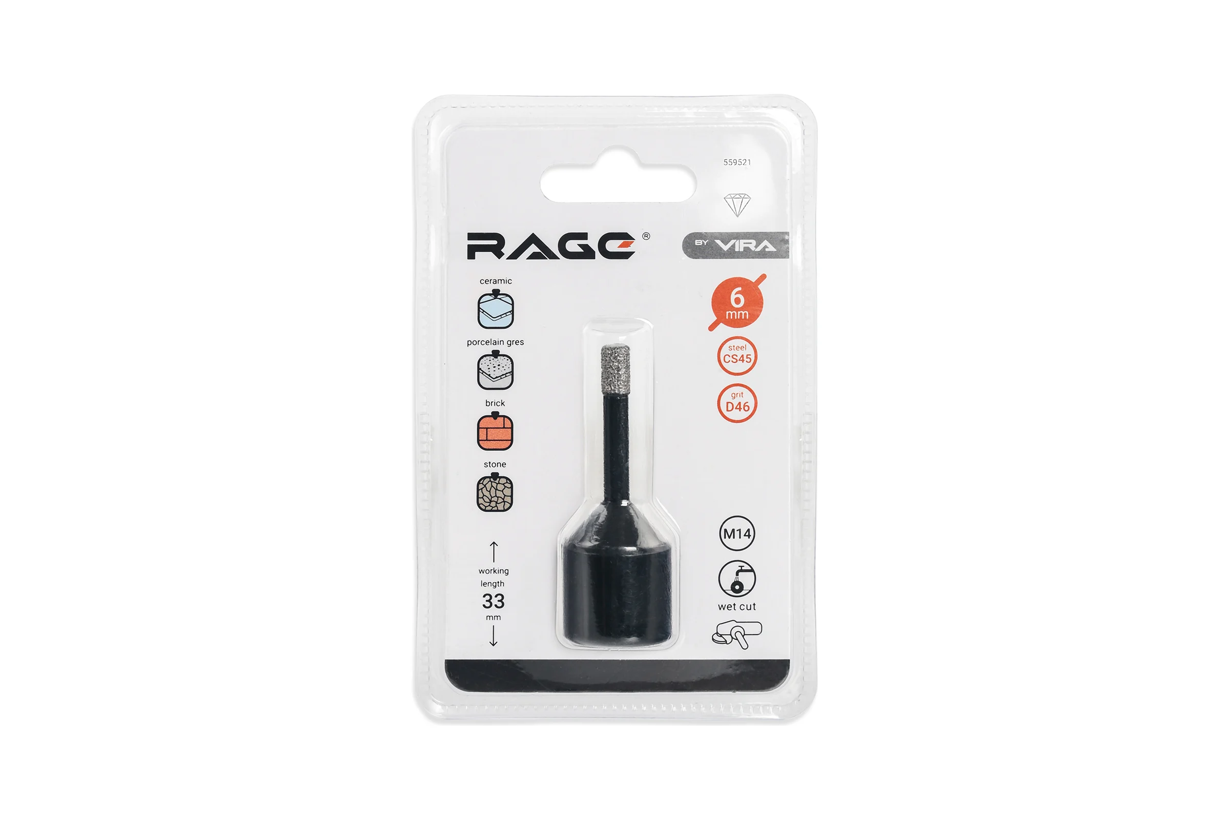 Коронка алмазная по керамике 6 мм М14 для УШМ RAGE by VIRA 559521