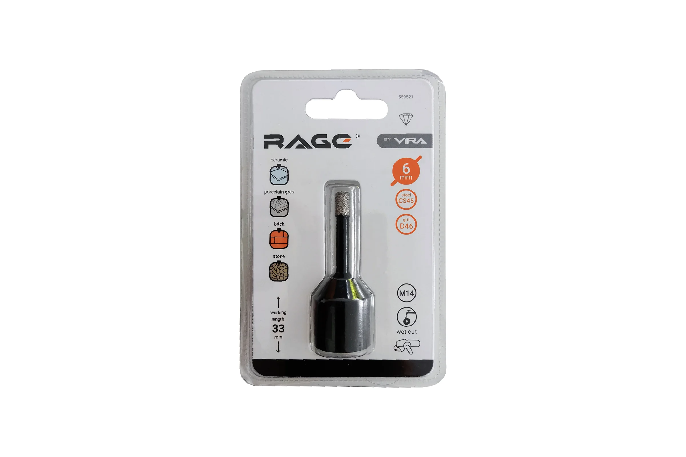 Коронка алмазная по керамике 6 мм М14 для УШМ RAGE by VIRA 559521