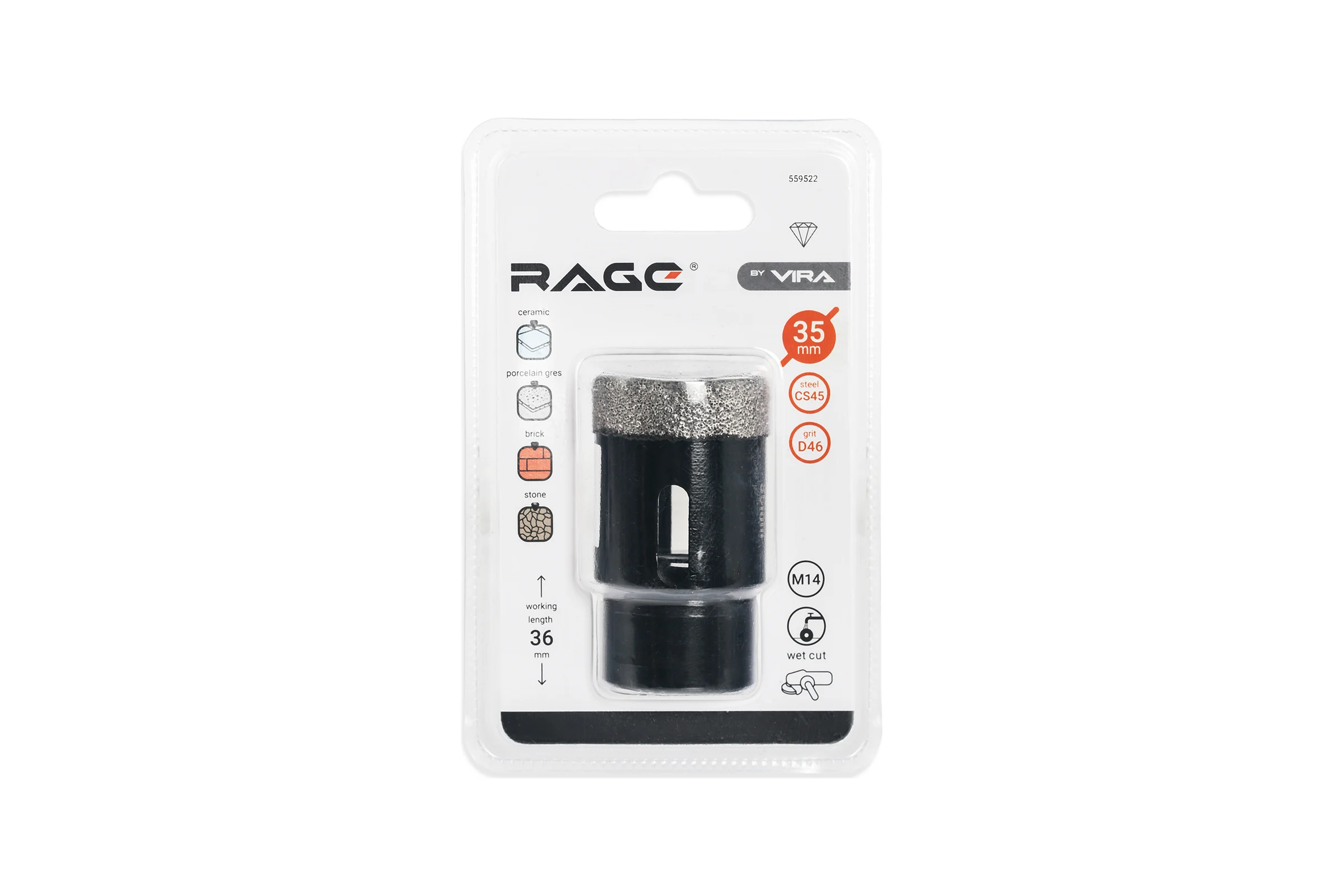 Коронка алмазная по керамике 35 мм М14 для УШМ RAGE by VIRA 559522