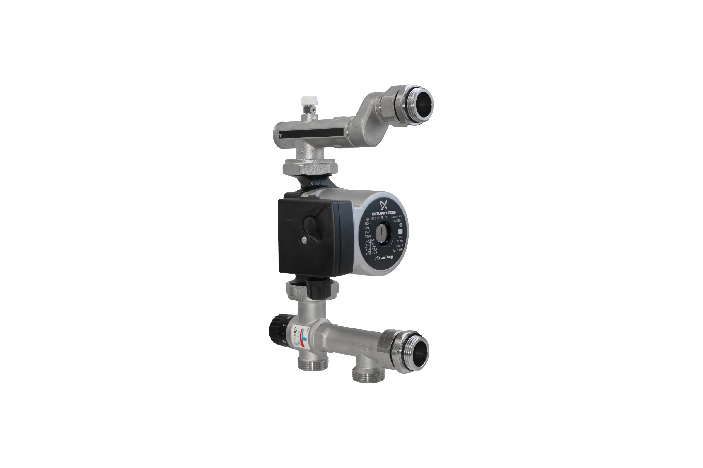 Насосно-смесительный узел с термостатическим клапаном STOUT Sdg-0120-005011 20-55c, с насосом upso 25-65, 130 mm RG0090KIK22BS4