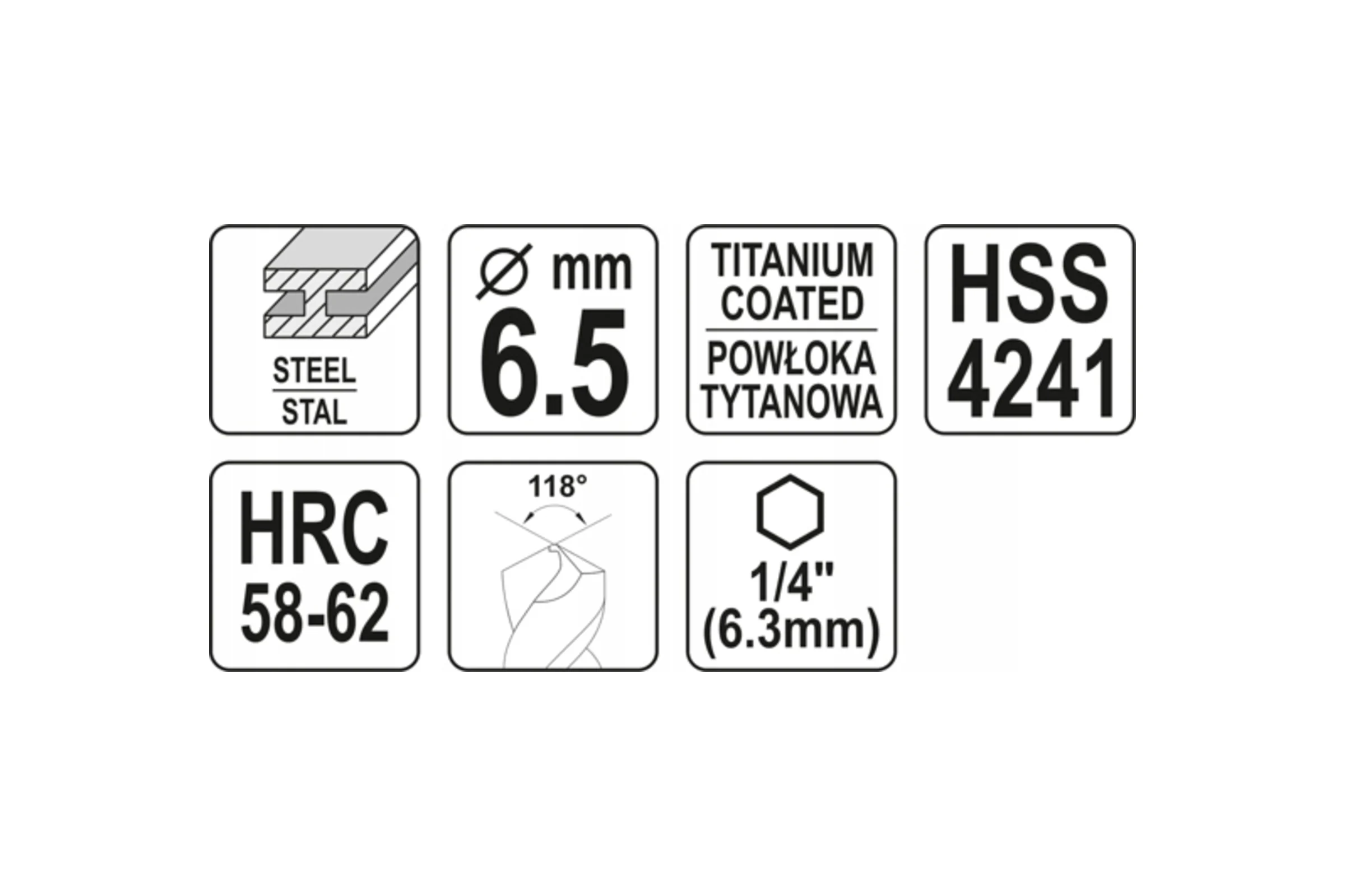 Сверло YATO фрезеровальное по металлу 6,5мм hss-tin hex YT-44824 364844824 092 1
