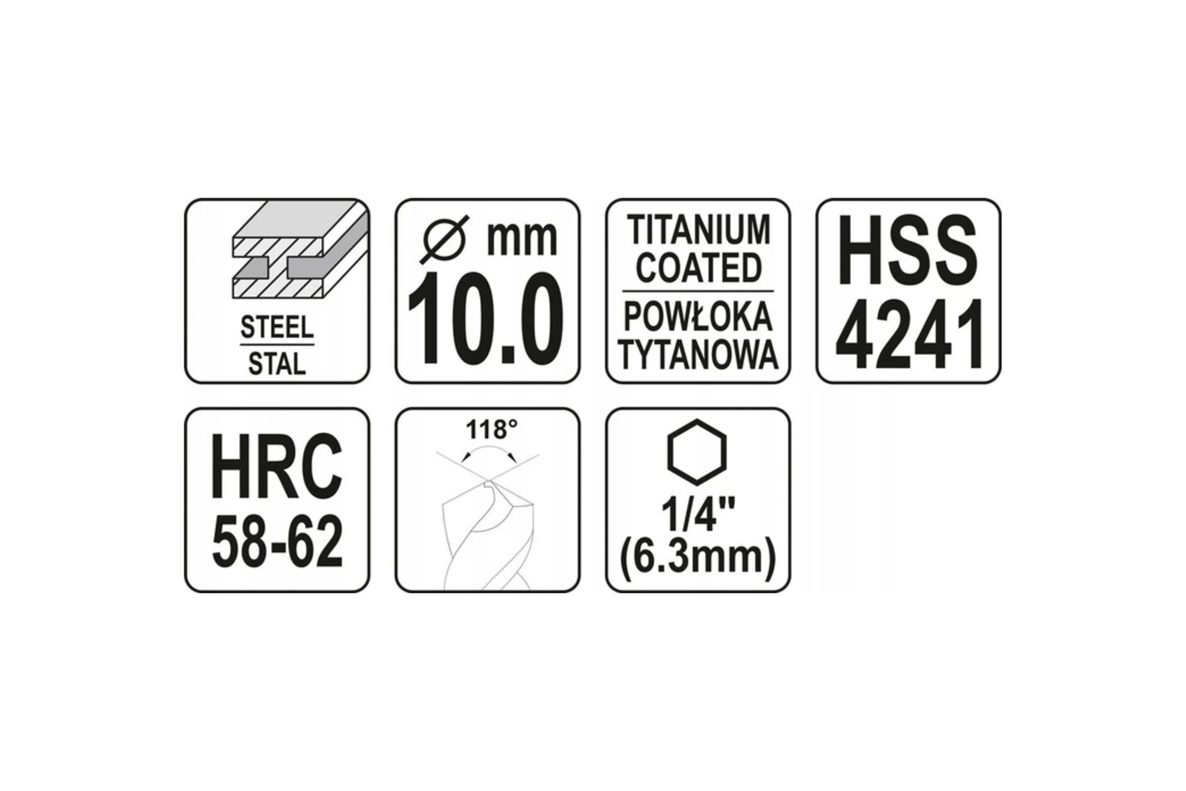Сверло YATO фрезеровальное по металлу 10,0мм hss-tin hex YT-44828 364844828 092 1