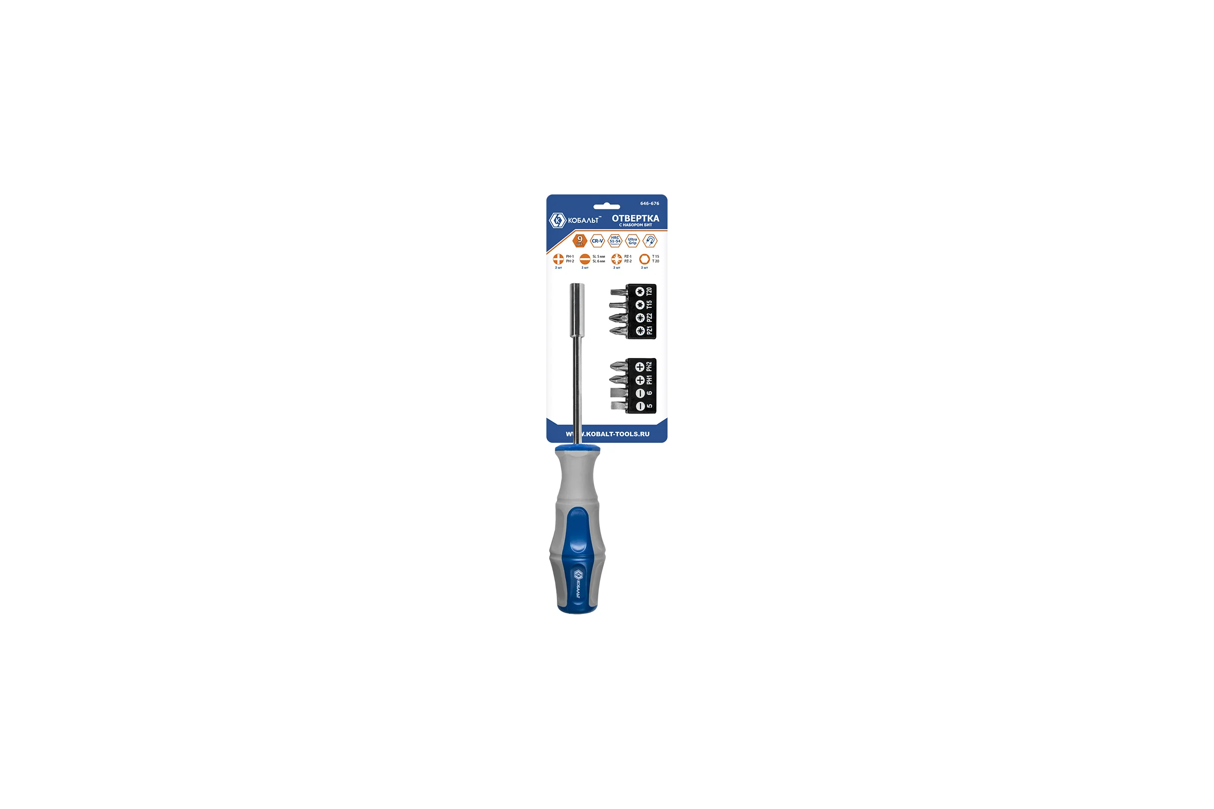 Отверточная рукоятка Ultra Grip с набором бит КОБАЛЬТ 646-676