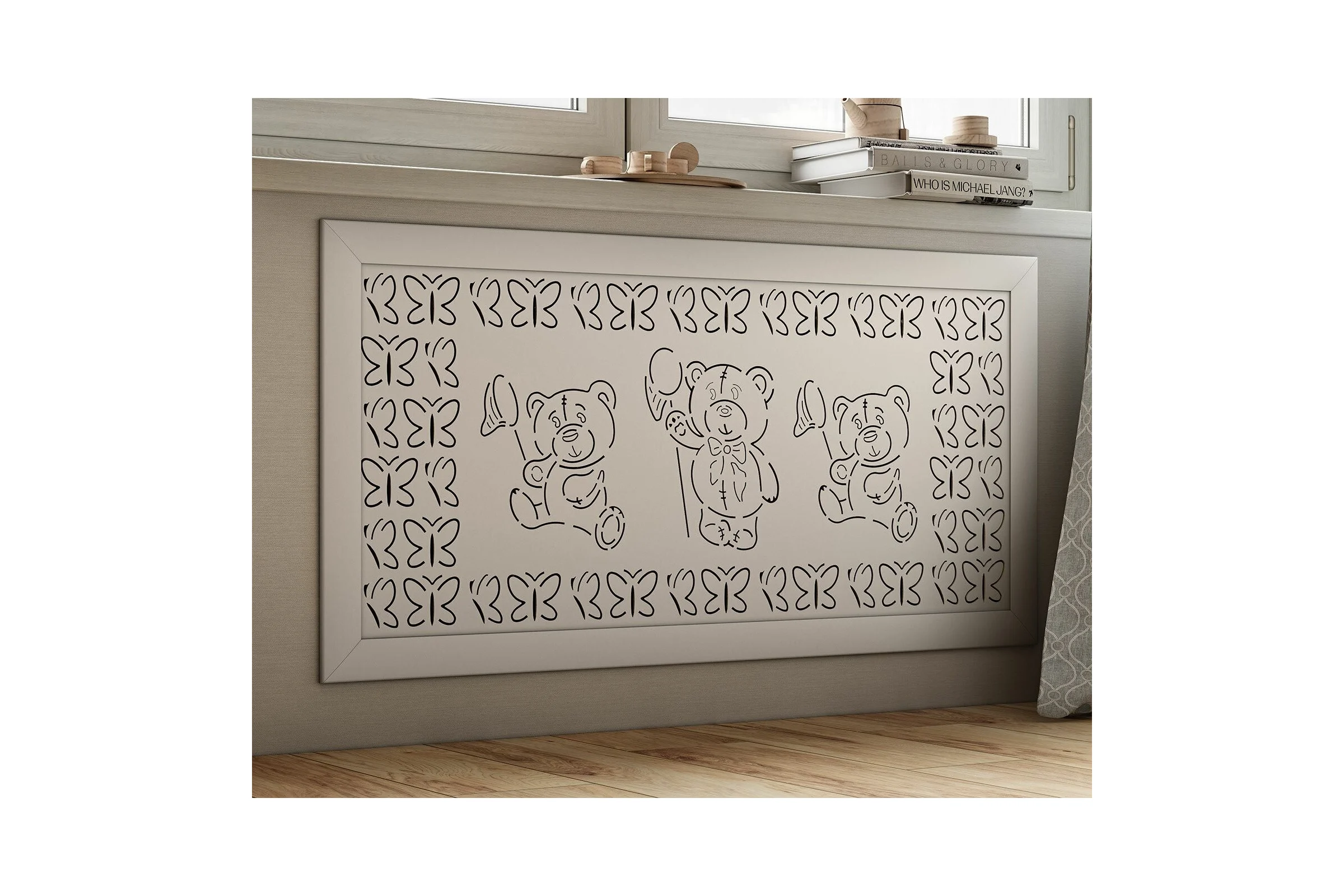 Экран для радиатора Cosca Decor Fresa перфорация, мишки, 600x1200 мм, белый СПБ072555