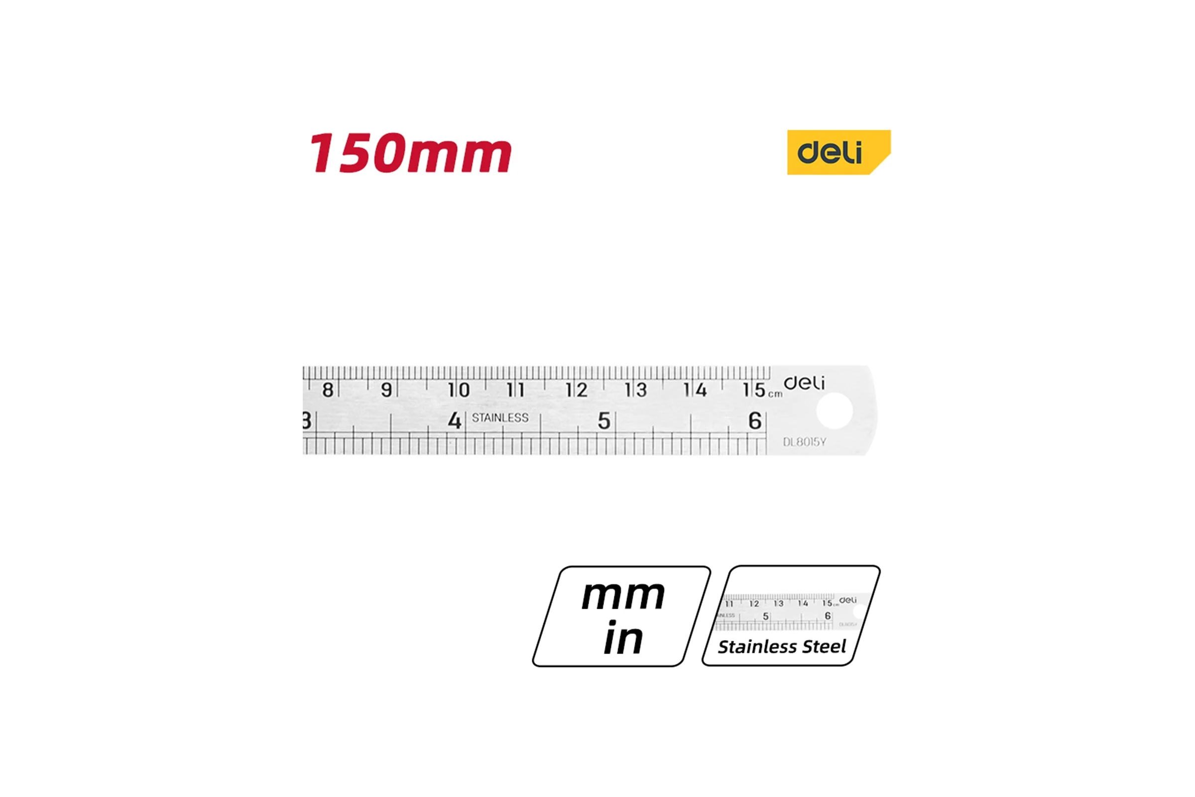 Стальная линейка DELI dl8015y 150 мм, нержавеющая сталь 118991