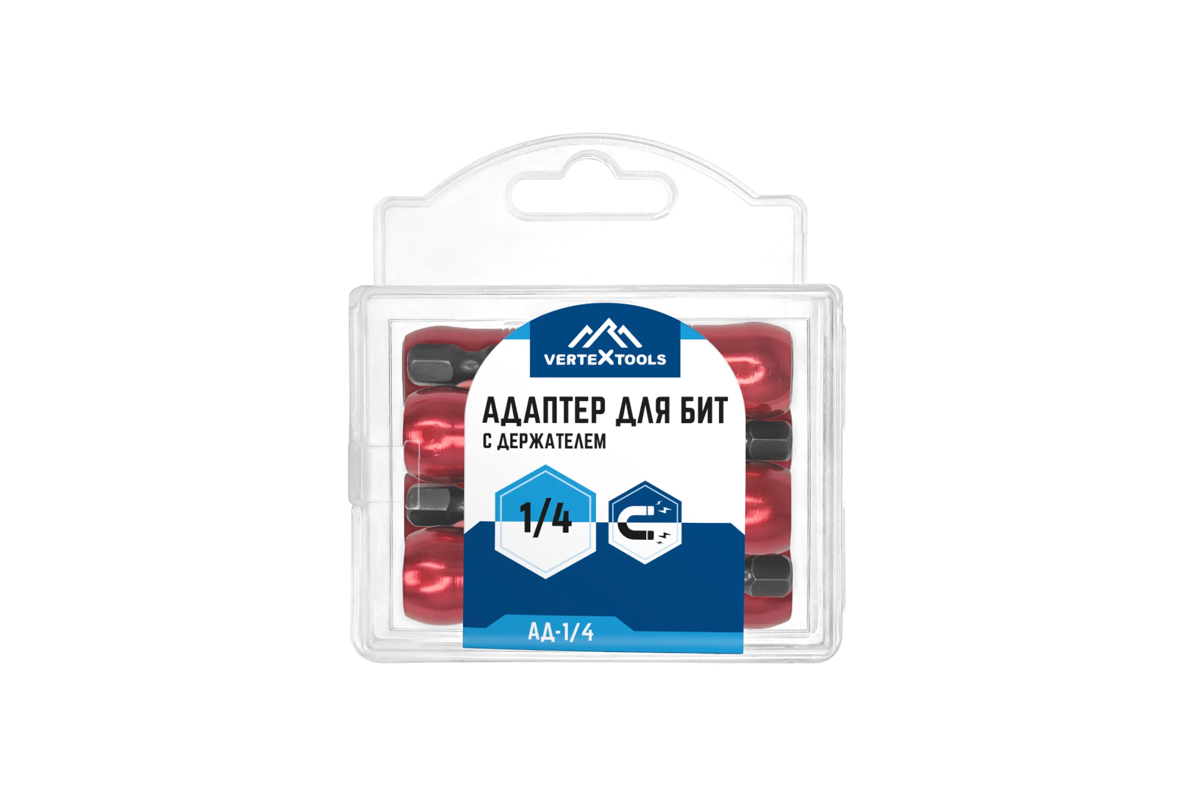 Адаптер для бит 8 шт, 1/4", с держателем и двойным магнитом vertextools АД-1/4