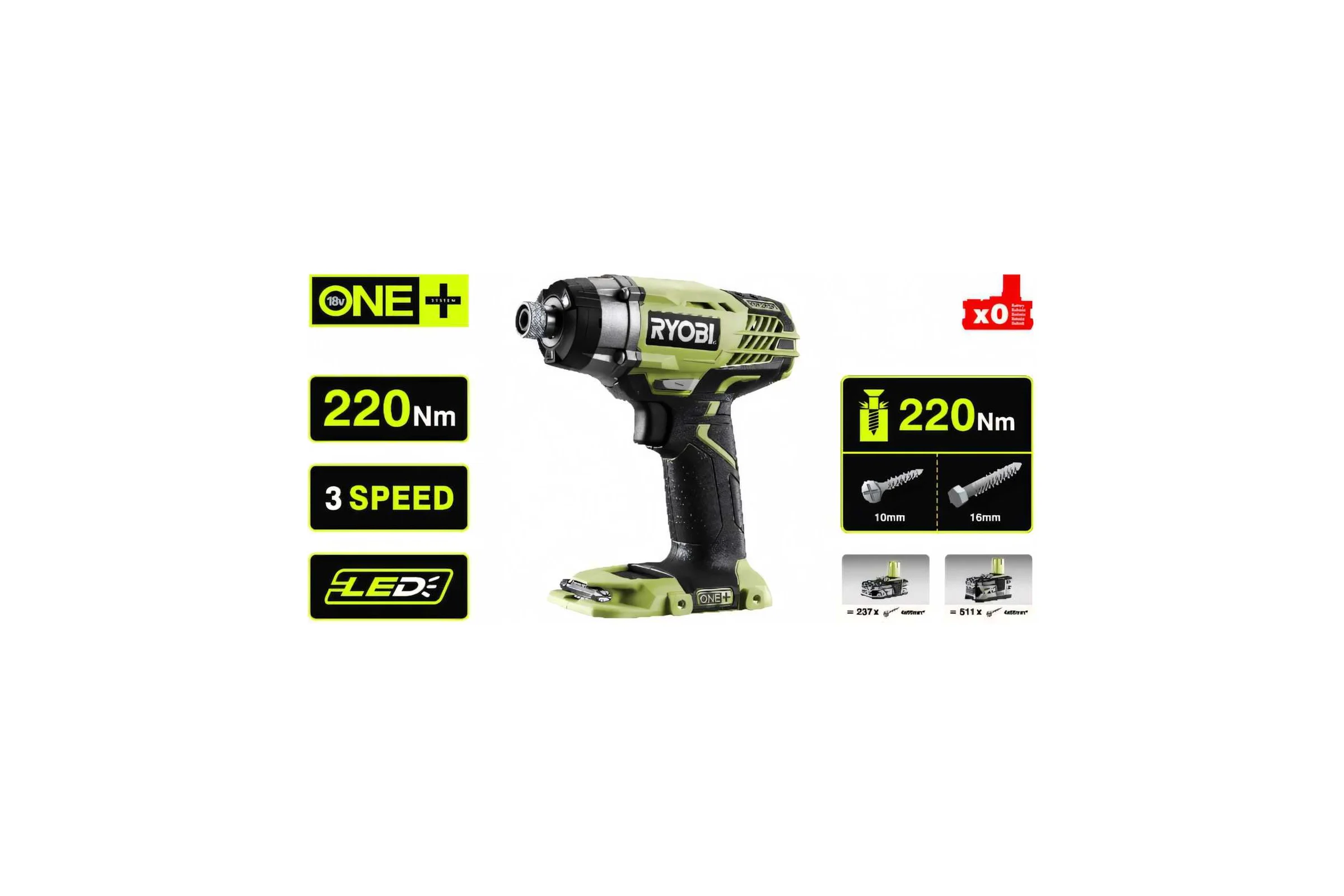 Импульсный винтовёрт Ryobi ONE+ R18iD3-0  без аккумулятора в комплекте 5133002613