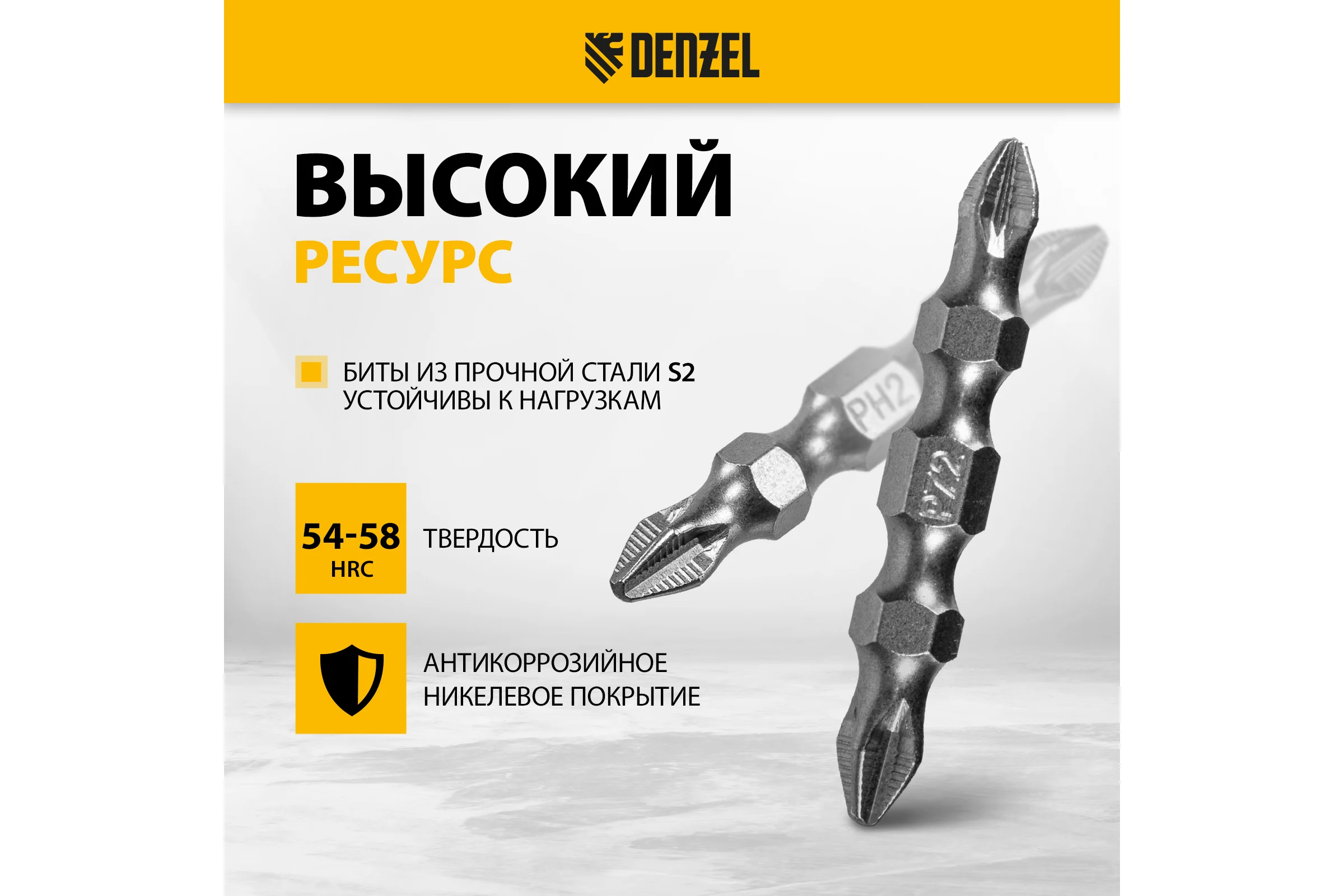 Набор бит двухсторонних PH2-PZ2, 45 мм, сталь S2, 10 шт Denzel 11675