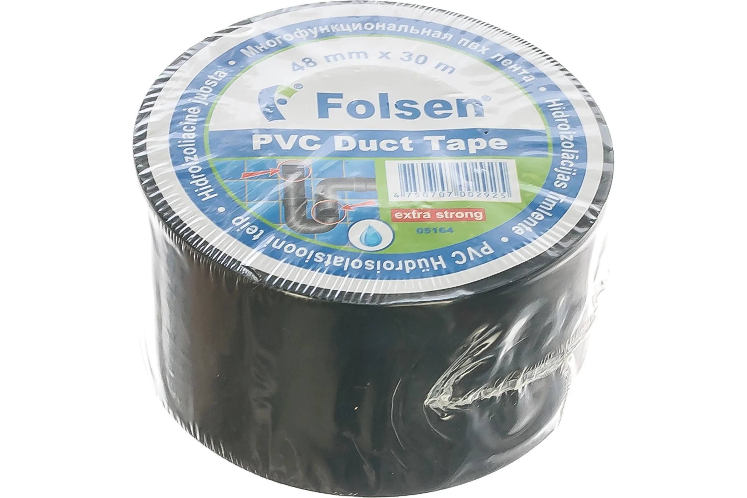 Гидроизоляционная PVC лента Folsen 48ммх30м чёрная 05164