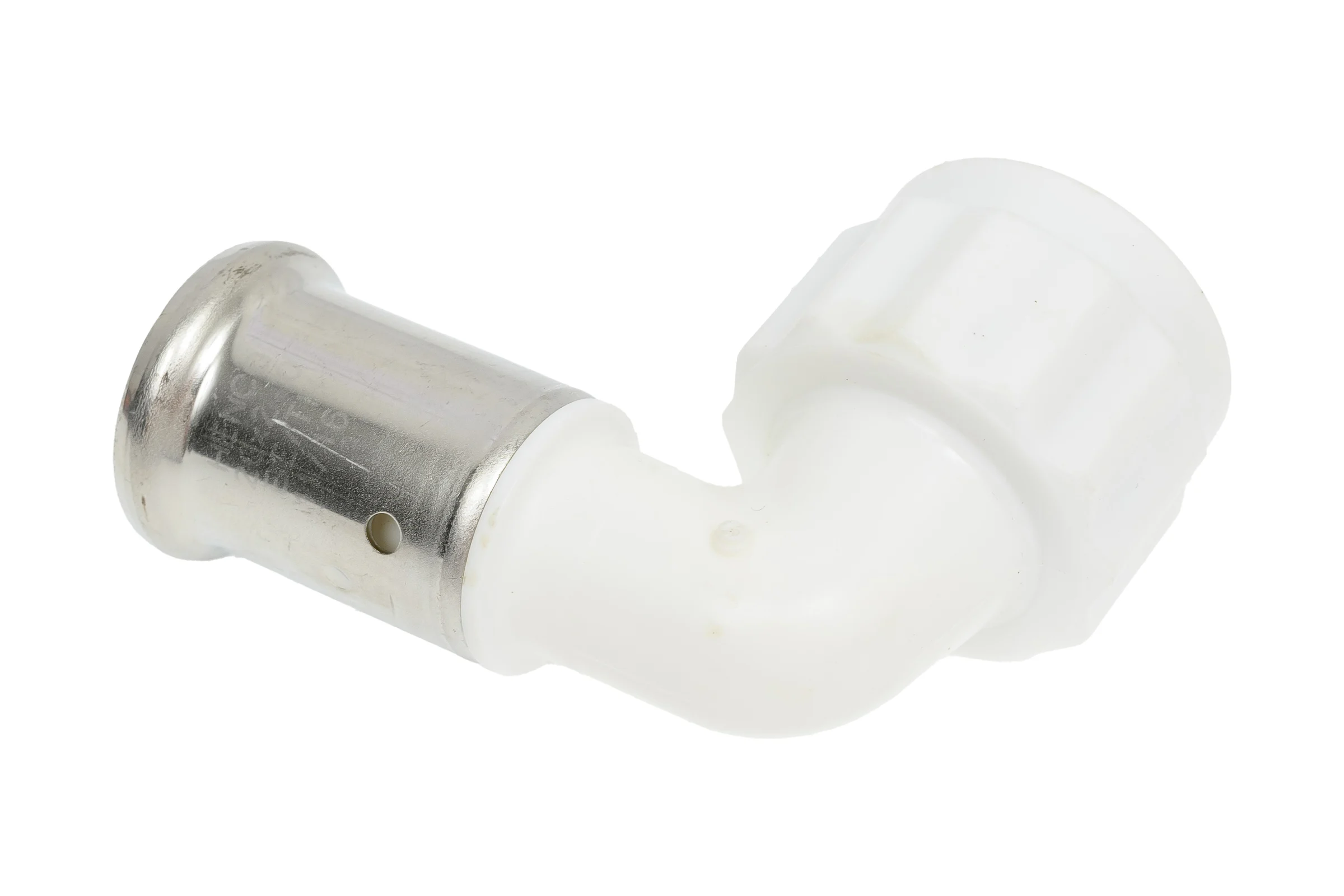 Угольник Henco 90 градусов вр c черной заглушкой bp04 1/2", пвдф пресс (белый), 20x1/2" 6PKW-2004