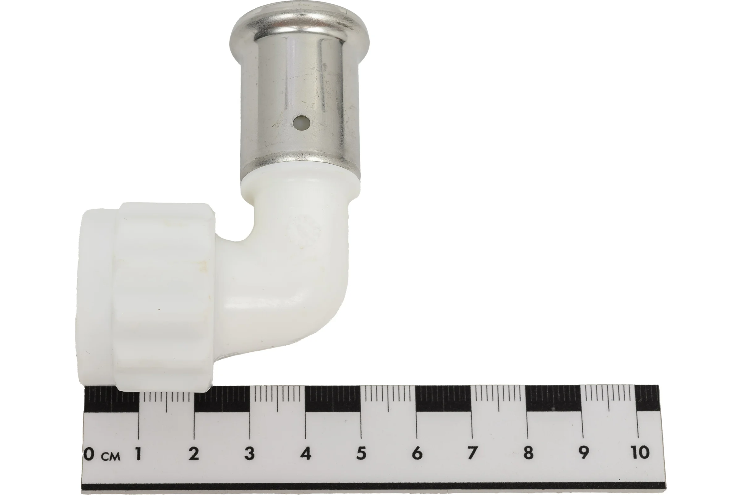 Угольник Henco 90 градусов вр c черной заглушкой bp04 1/2", пвдф пресс (белый), 20x1/2" 6PKW-2004