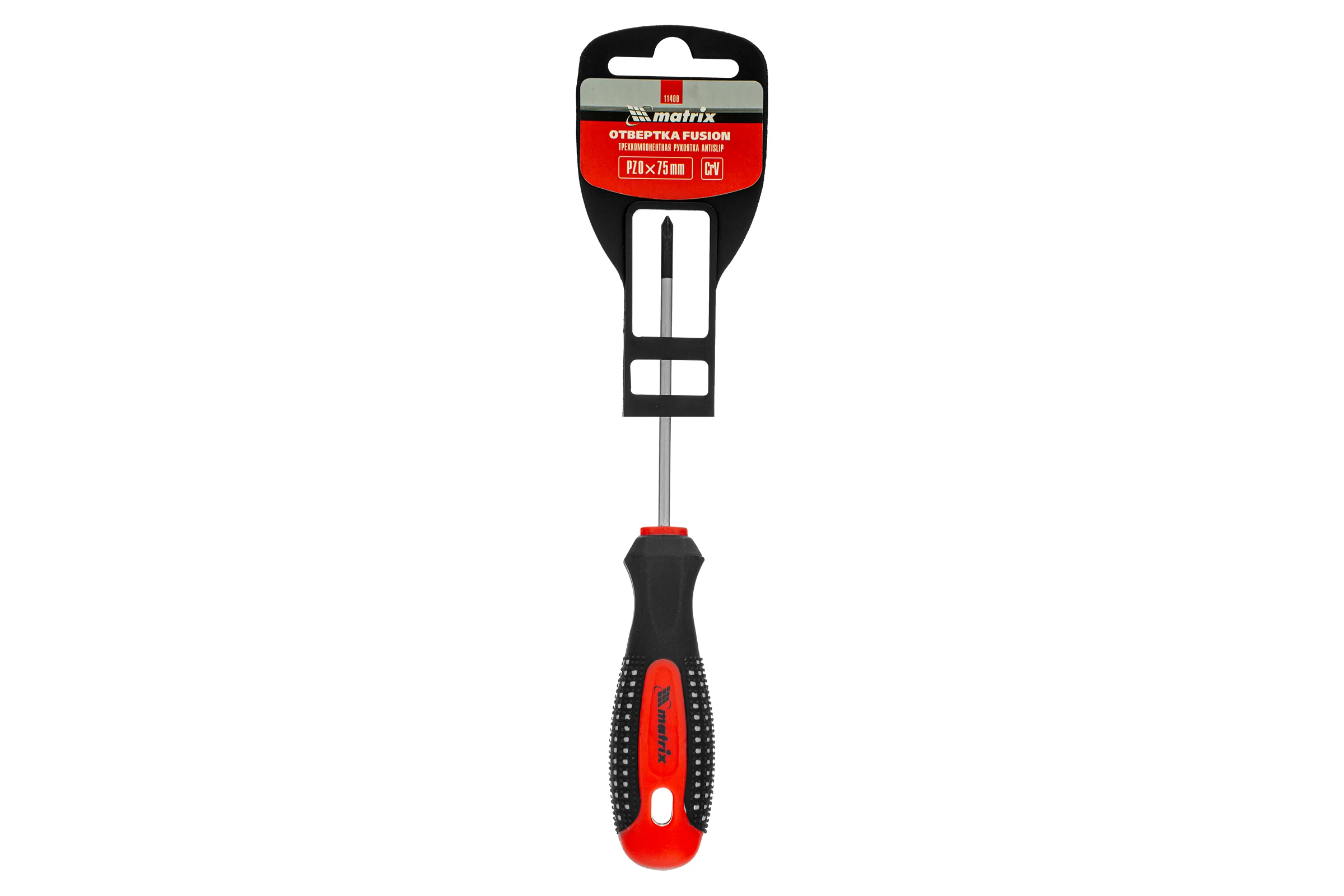 Отвертка MATRIX Fusion PZ0x75 мм, CrV, 3-х компонентная рукоятка anti slip 11400