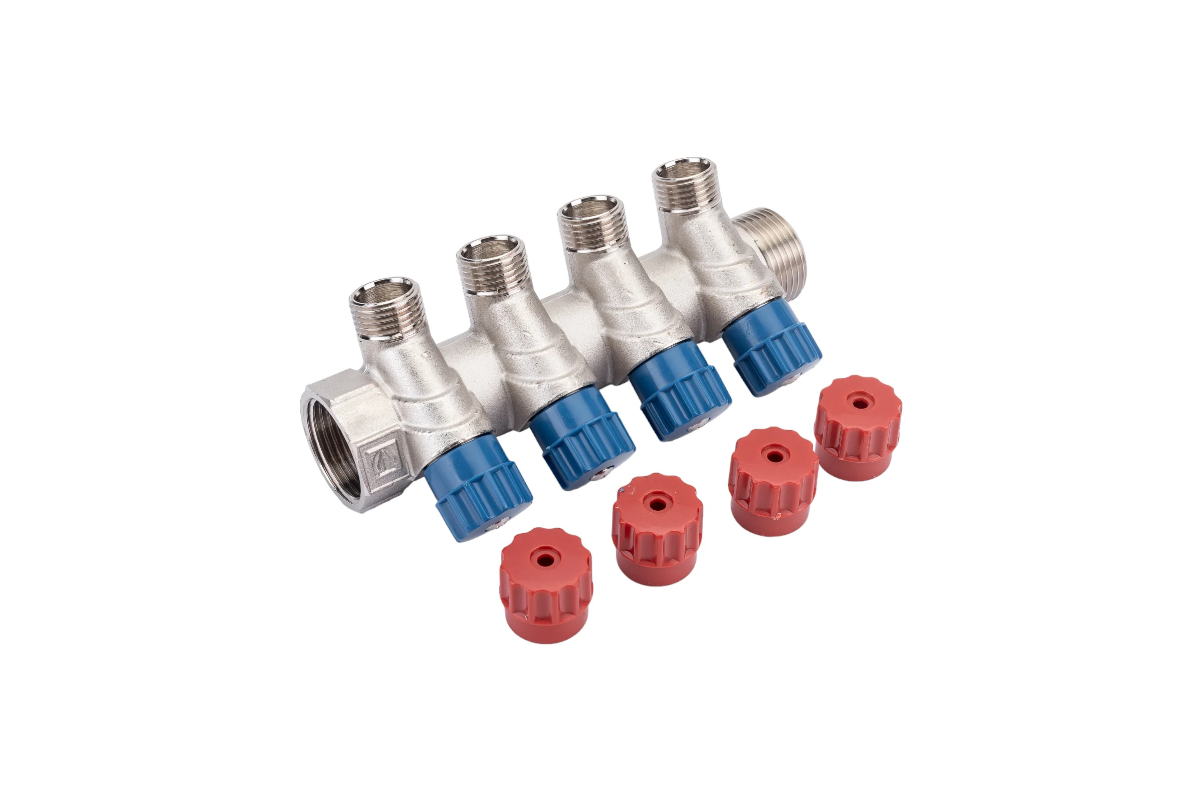 Коллектор с вентилем Valtec 4 выхода х 1х 1/2 НР, никель VTc.560.N.0604 38489