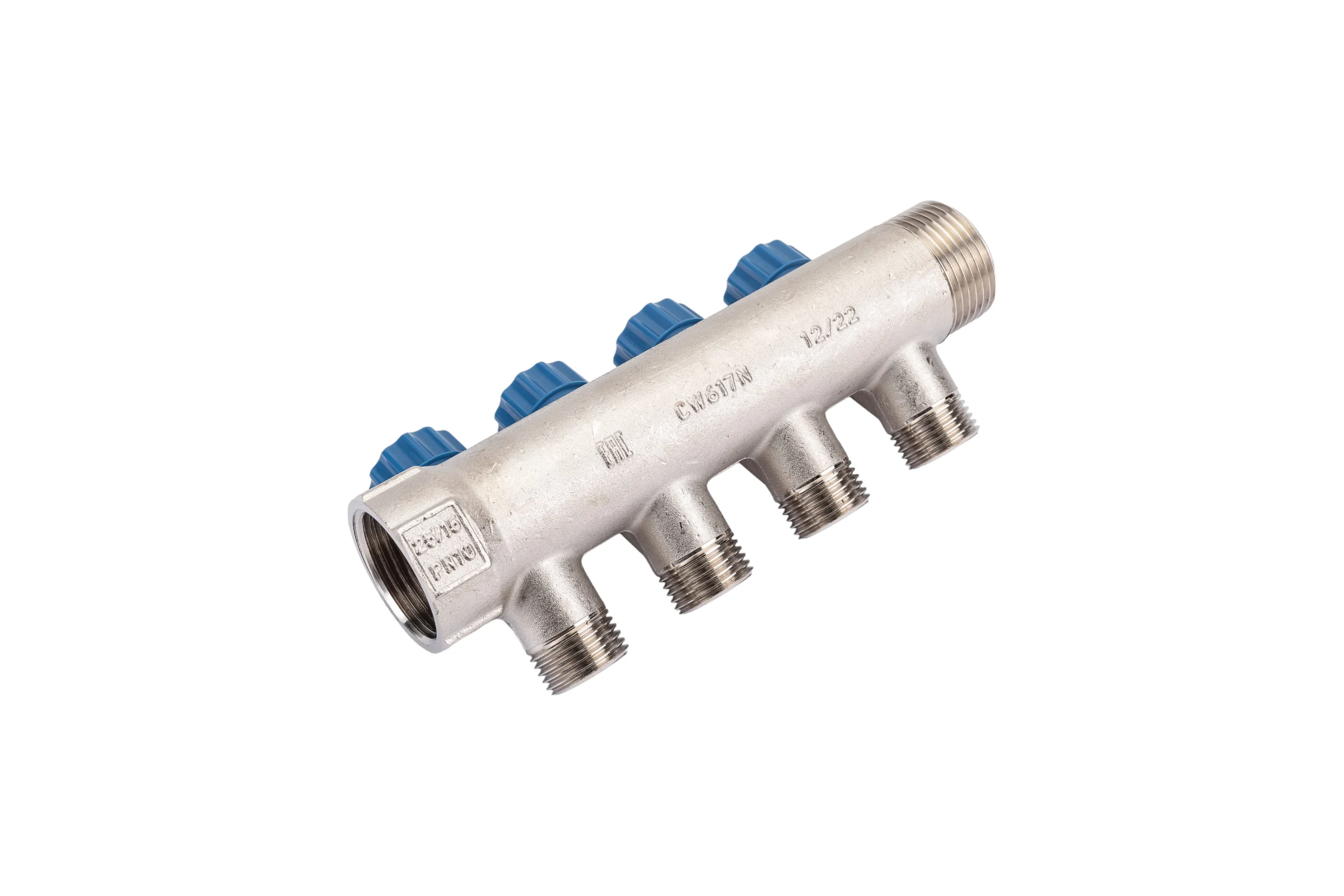 Коллектор с вентилем Valtec 4 выхода х 1х 1/2 НР, никель VTc.560.N.0604 38489