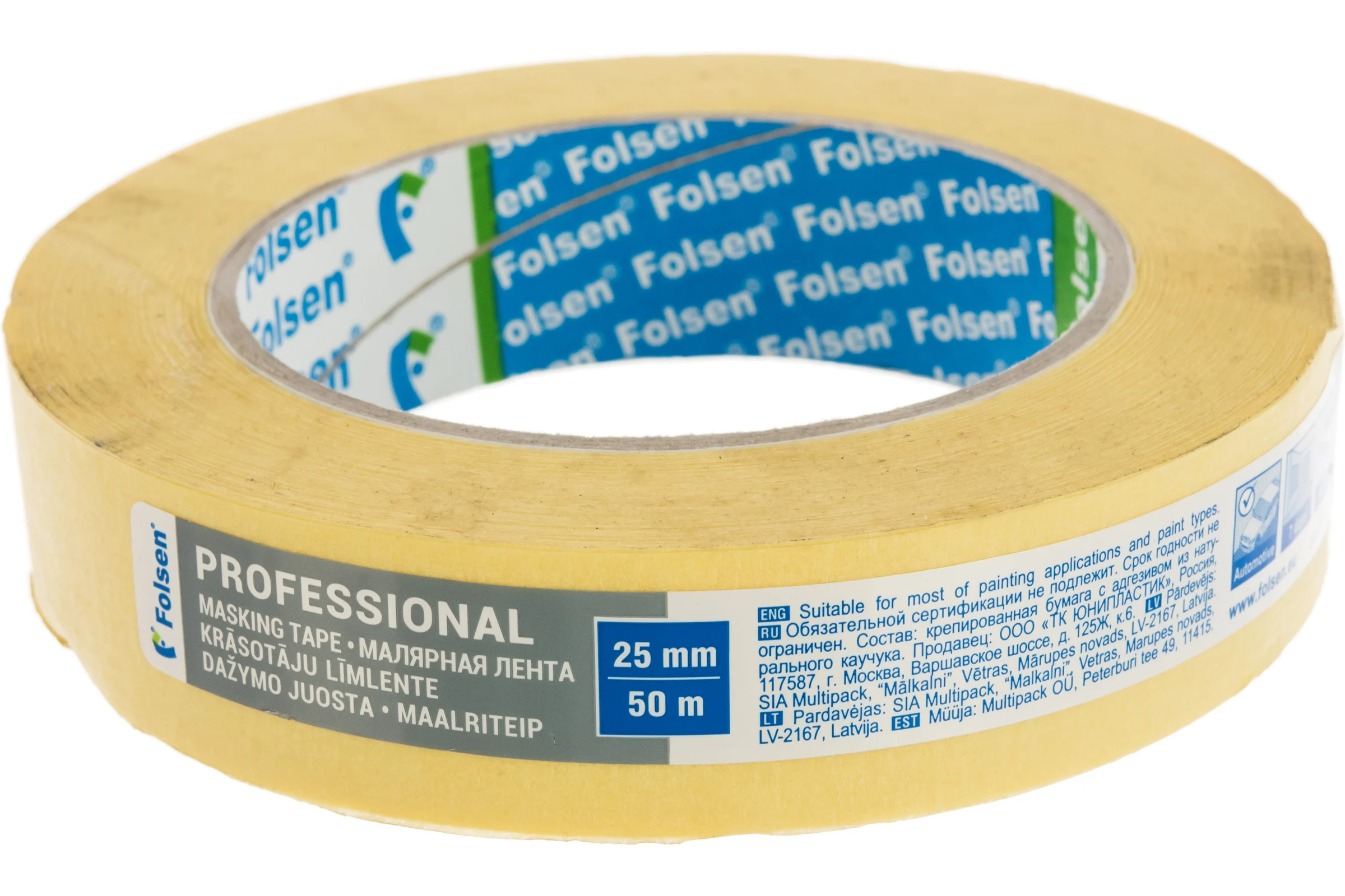 Малярная лента Folsen желтая 80oC 25мм x 50м 02225