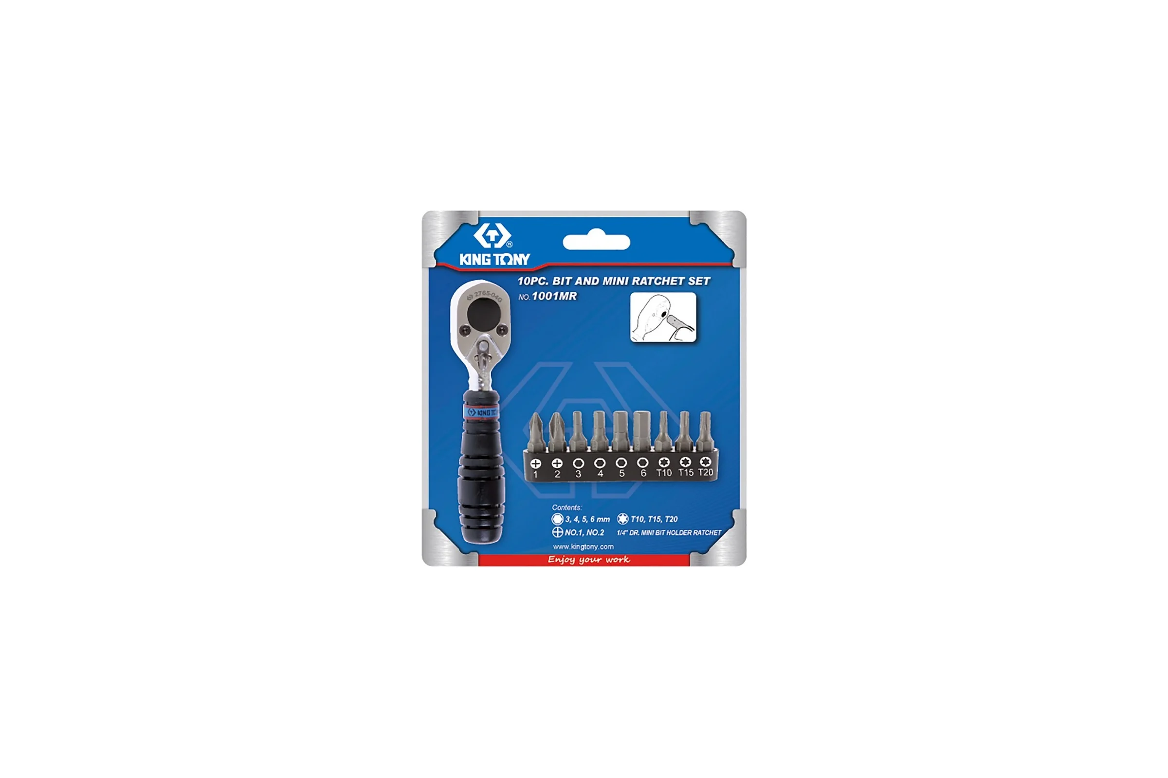Набор вставок (бит) с трещоткой 1/4", TORX, HEX, PH, 10шт KING TONY 1001MR