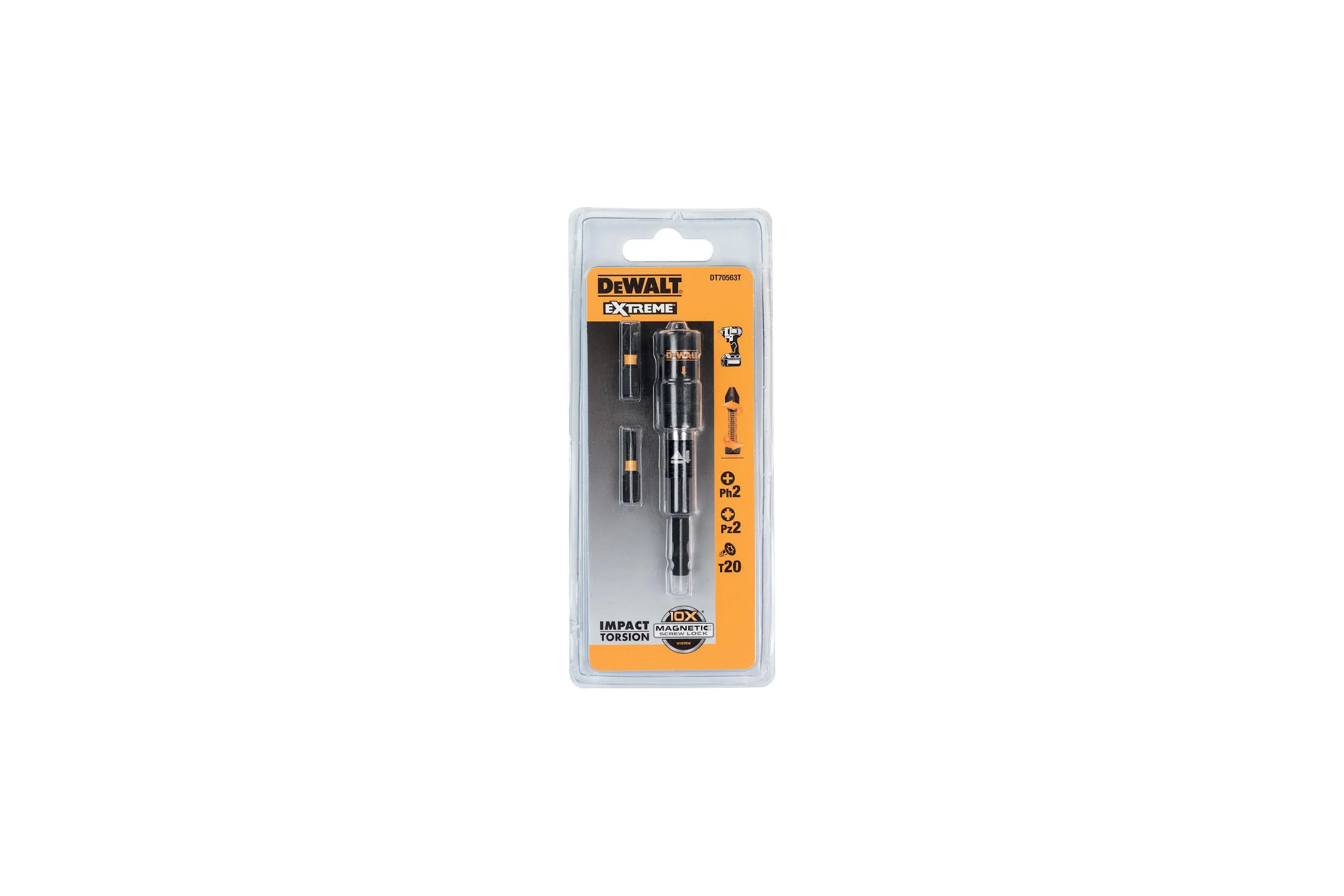 Магнитный держатель бит IMPACT Torsion + 3 биты (25 мм) DEWALT DT70563T