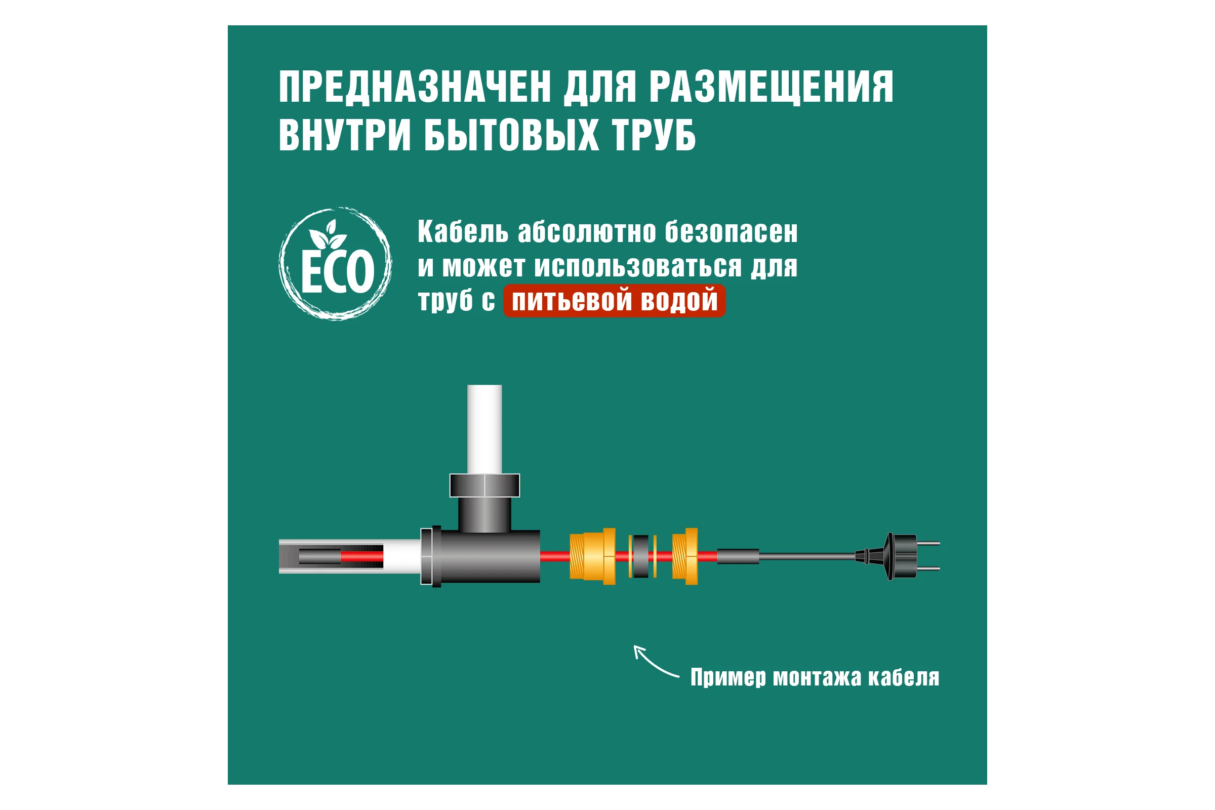 Комплект нагревательного саморегулирующегося кабеля REXANT 10HTM2-CT, пищевой, 8м/80Вт в трубу 51-0604