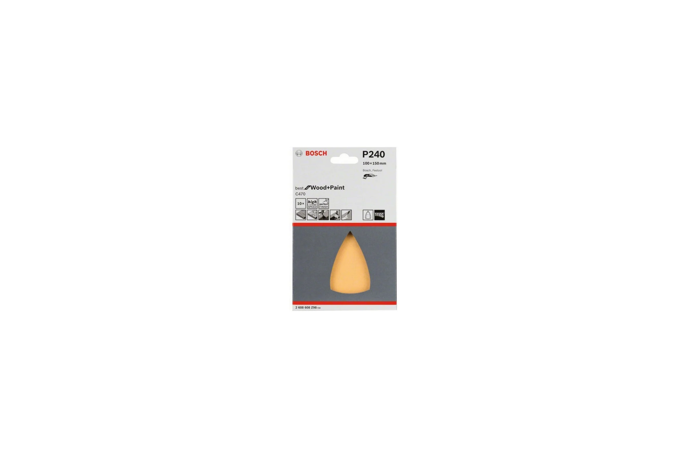 Набор 10 шлифлистов по дереву и краске (100х150 мм; 7 отв.; K240) Bosch 2608608Z98