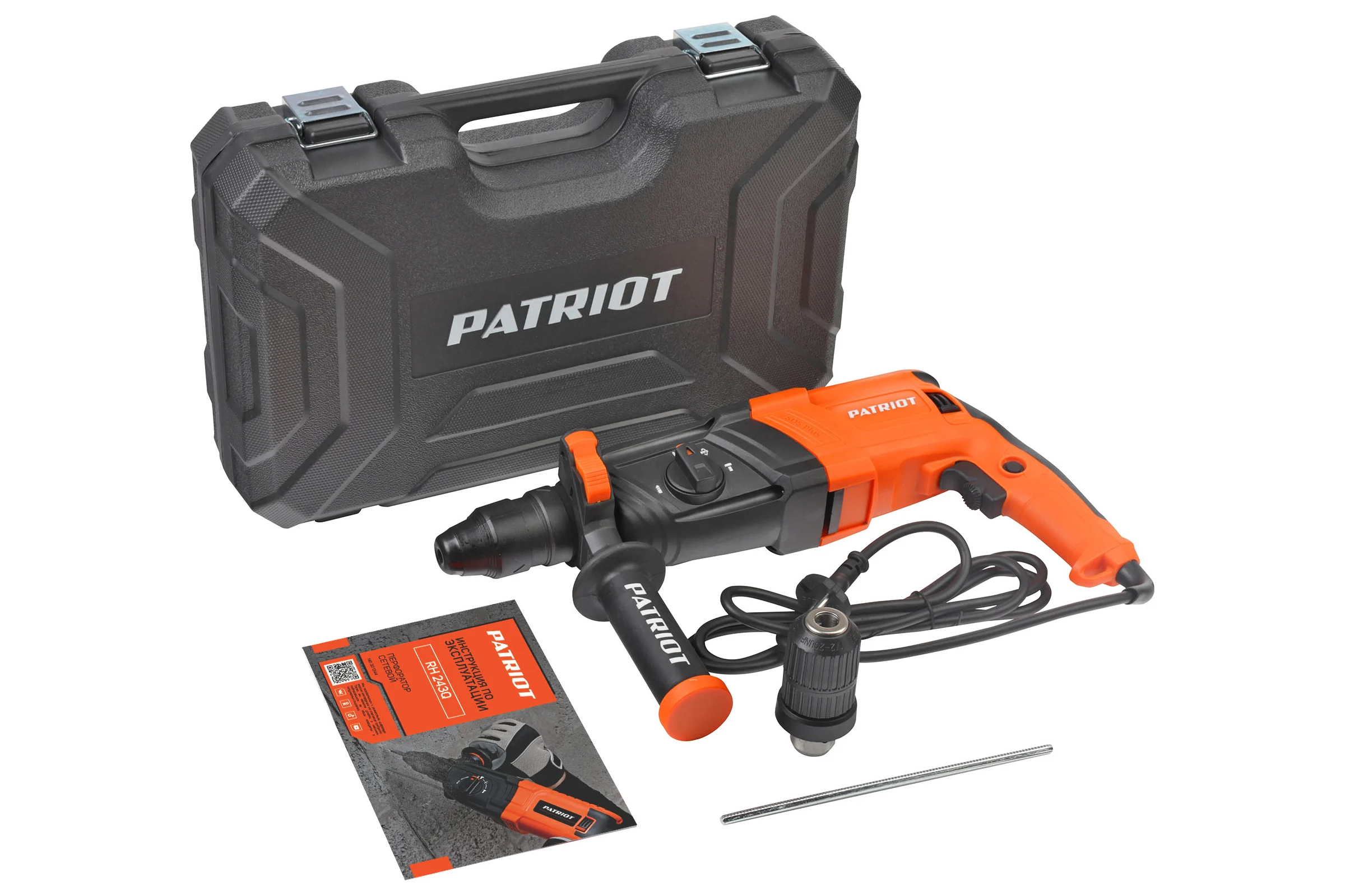 Перфоратор PATRIOT RH 243Q SDS+, мощность 770 Вт, 2.6 Дж, 3 режима работы, быстросменный патрон QCC, макс.диаметр 24 мм, глубиномер, кейс 140301344