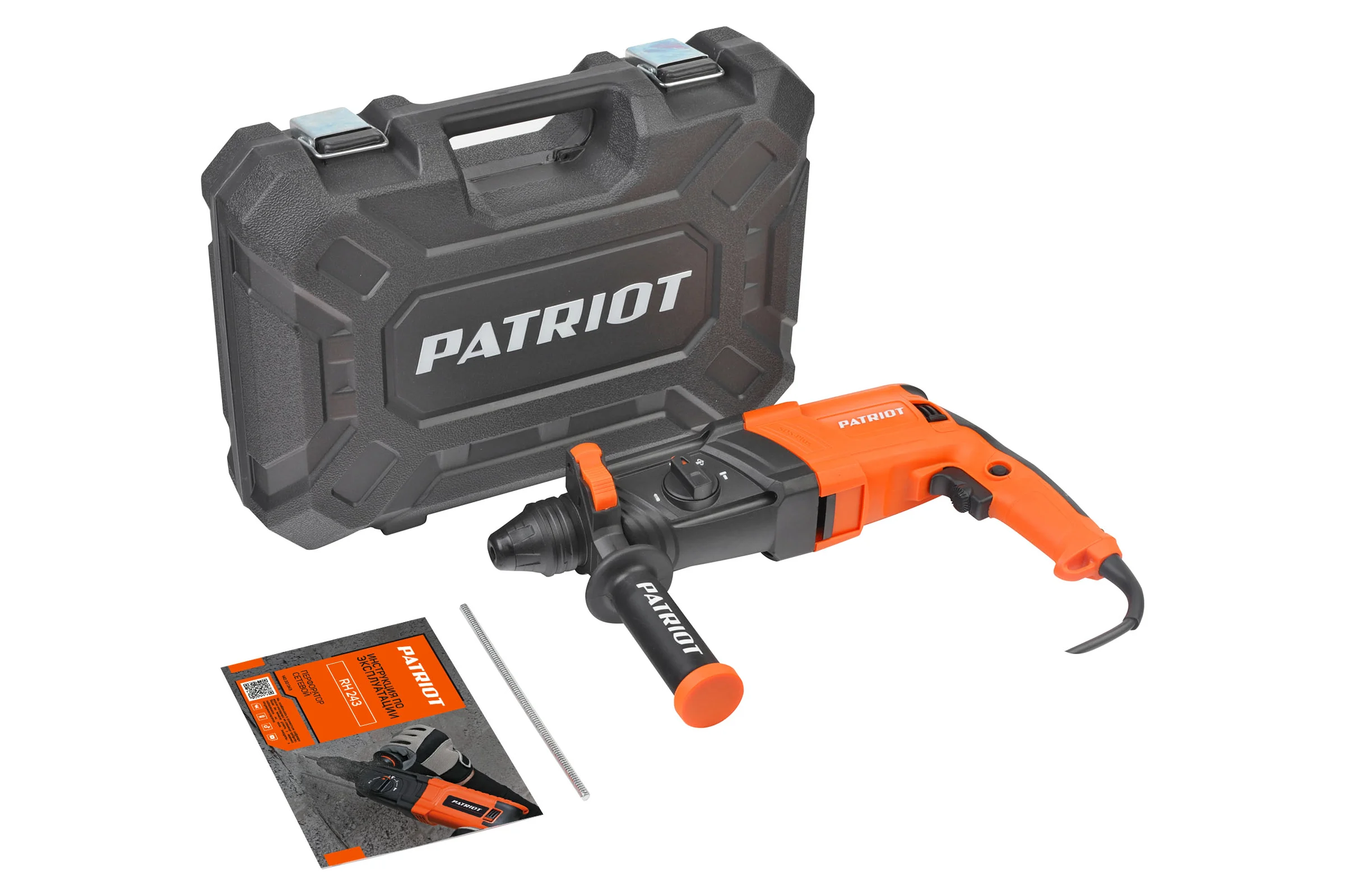 Перфоратор PATRIOT RH 243 SDS+, мощность 770 Вт, 2.6 Дж, 3 режима работы, макс.диаметр 24 мм, глубиномер, кейс 140301343