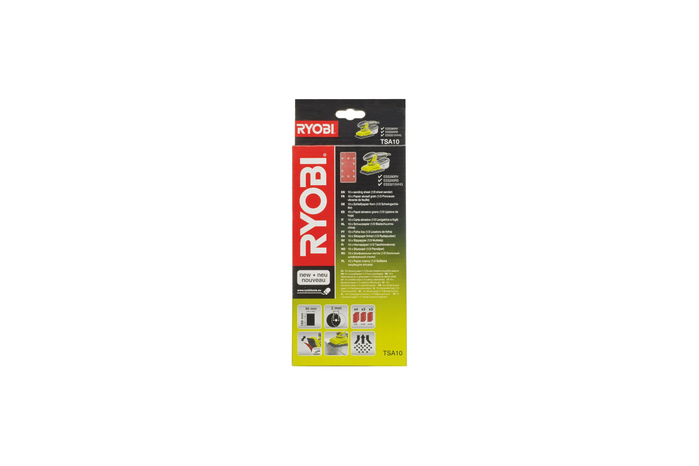 Набор шлифлистов (188х95 мм; Р60/100/150; 10 шт.) Ryobi TSA10 5132002610
