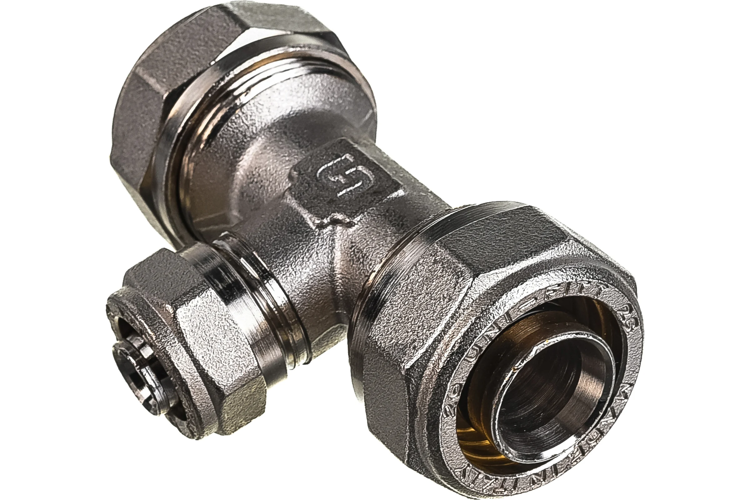 Обжимной тройник 26х16х26 никелированный Uni-Fitt 666N8680