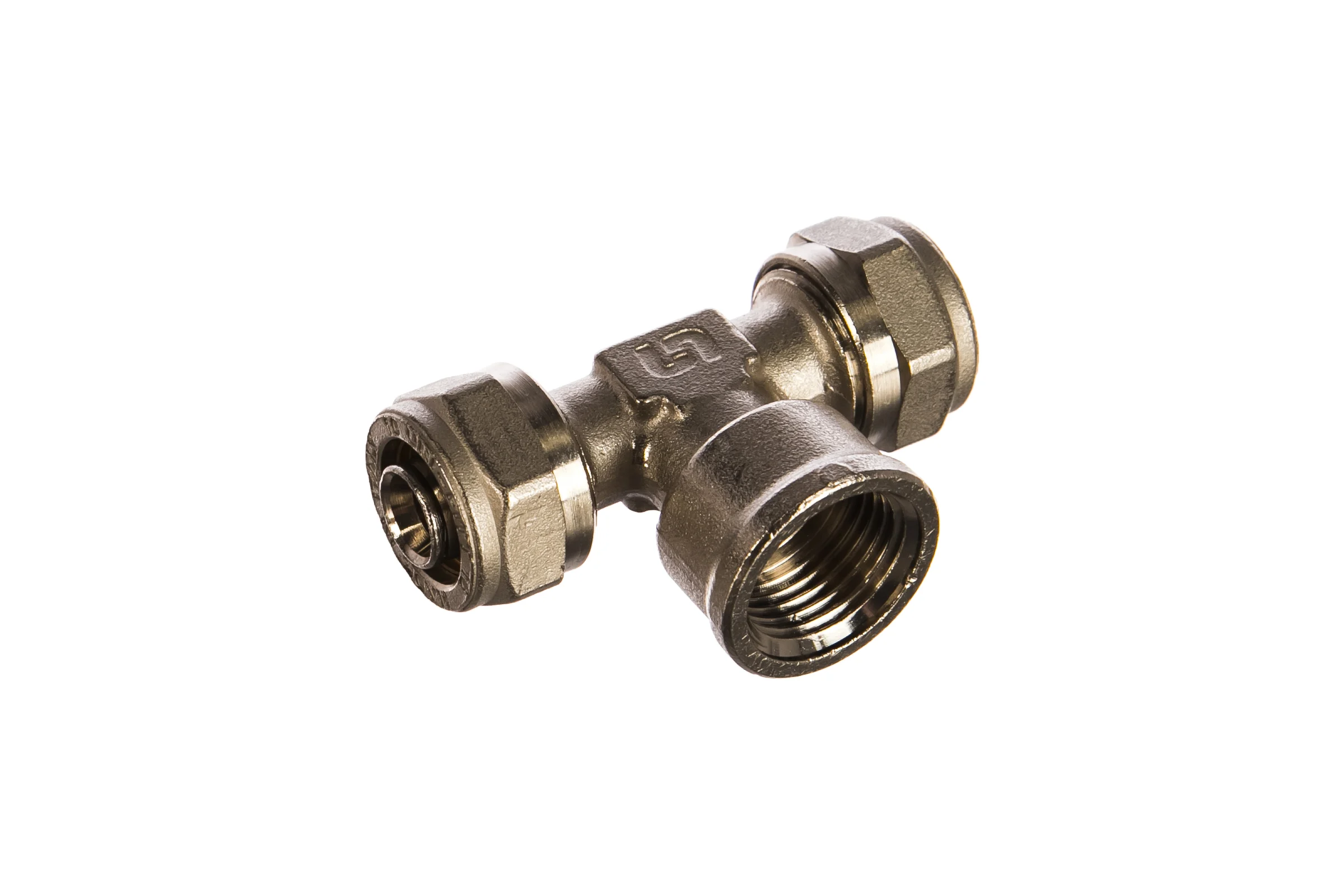 Тройник обж-В-обж 16х1/2x16 никелированный Uni-Fitt 667N6260