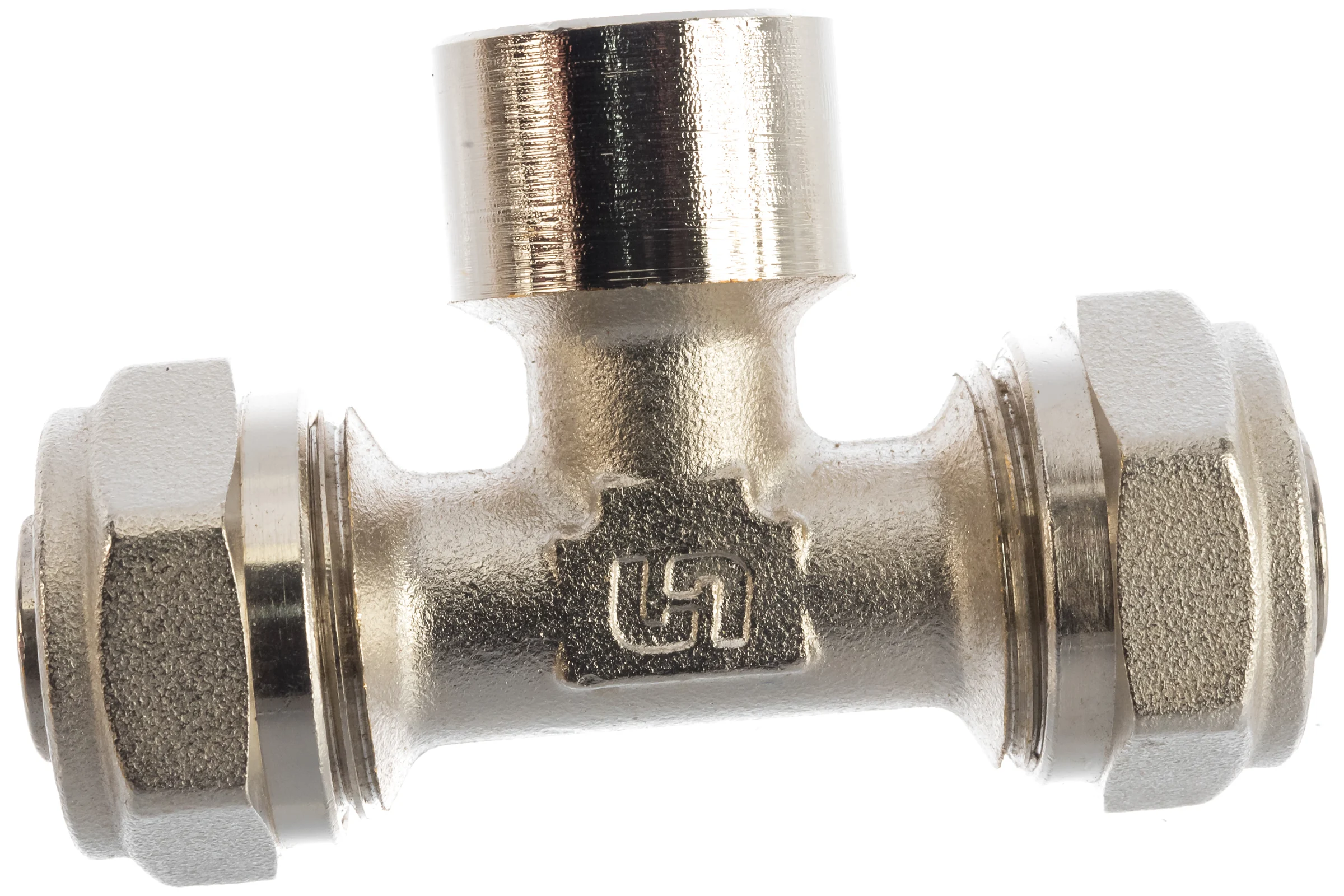 Тройник обж-В-обж 20х1/2x20 никелированный Uni-Fitt 667N7270