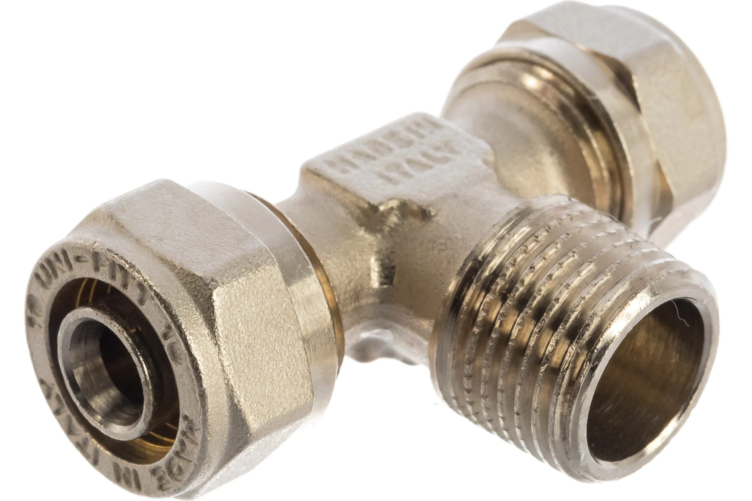 Тройник обж-Н-обж 16х1/2x16 никелированный Uni-Fitt 668N6260