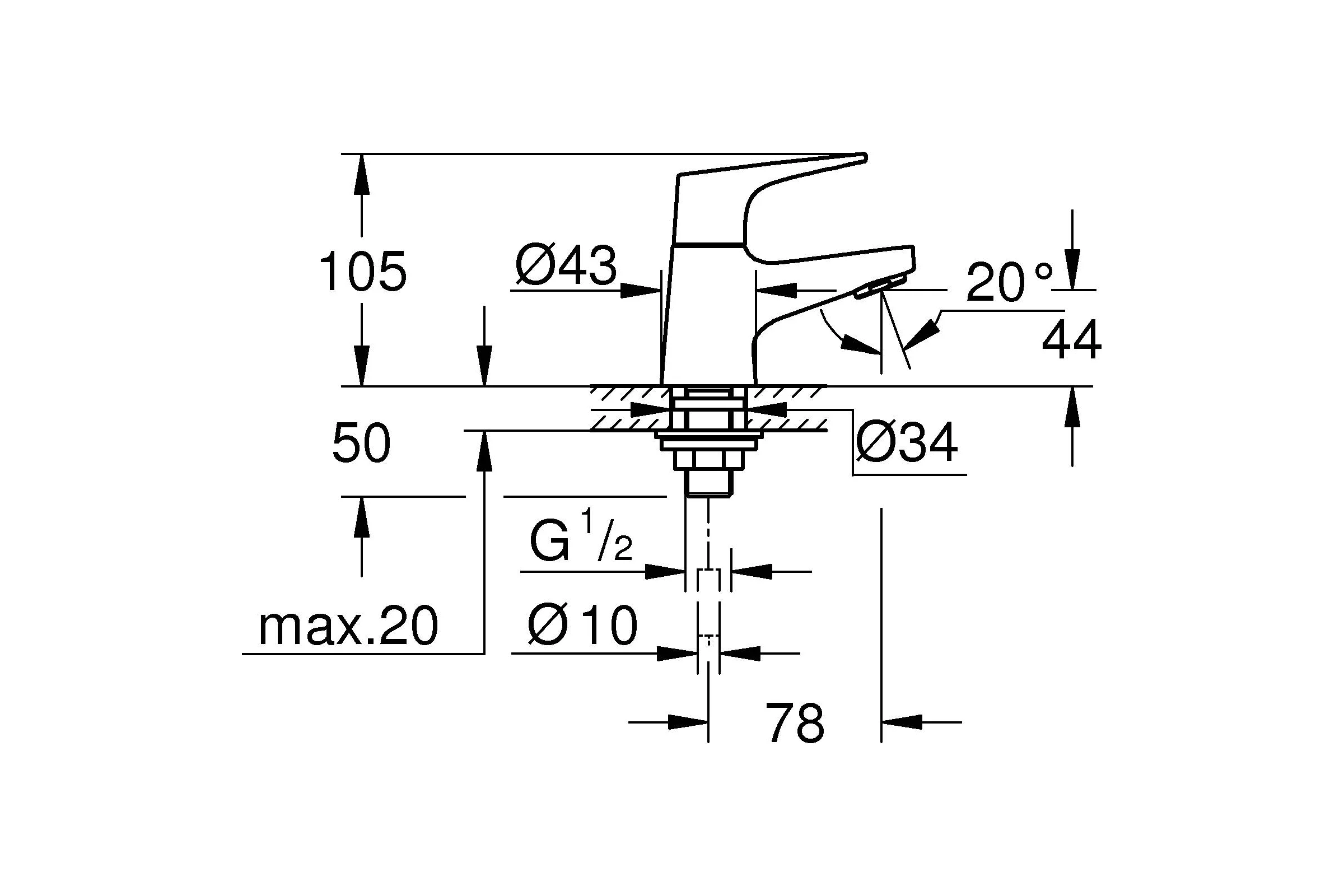 Вертикальный вентиль GROHE Start Flow, XS-size, без функции смесителя, хром 20577000