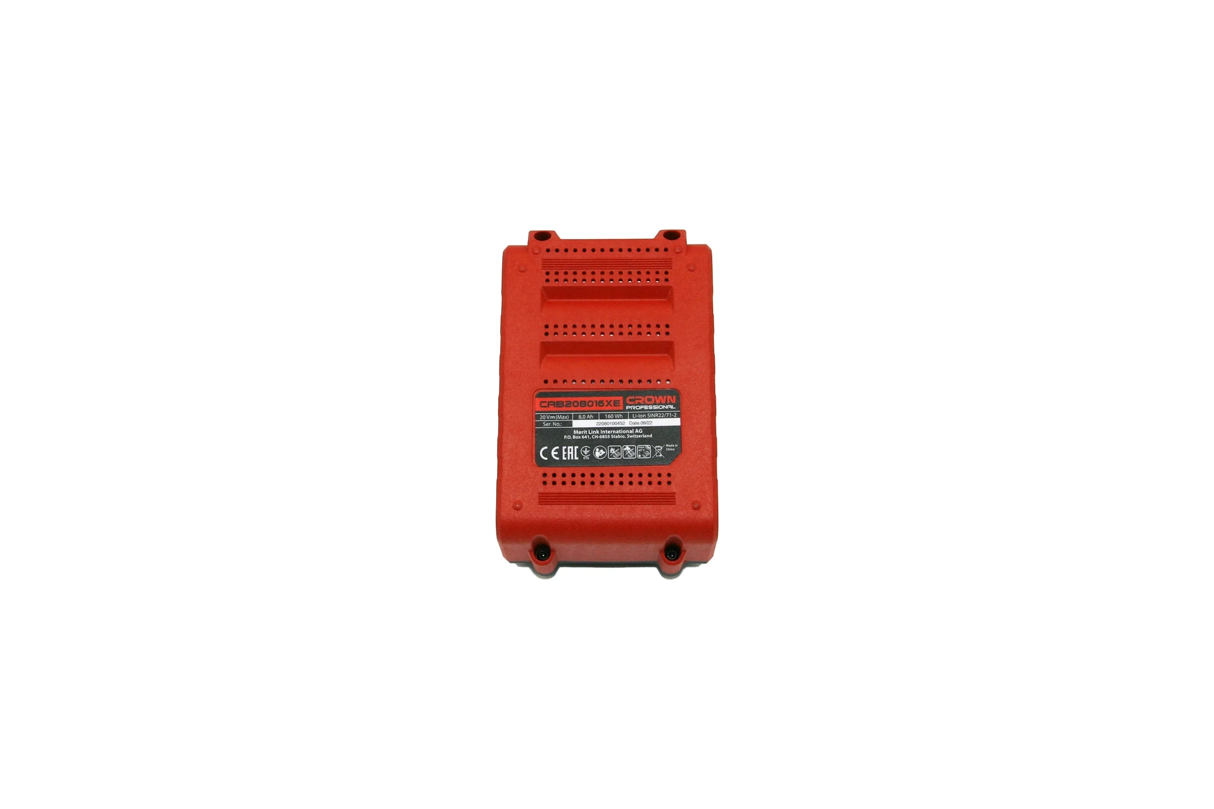 Аккумулятор (20В; 8.0 Ач; 160Wh; Li-ion 21700) Crown CAB208016XE CB