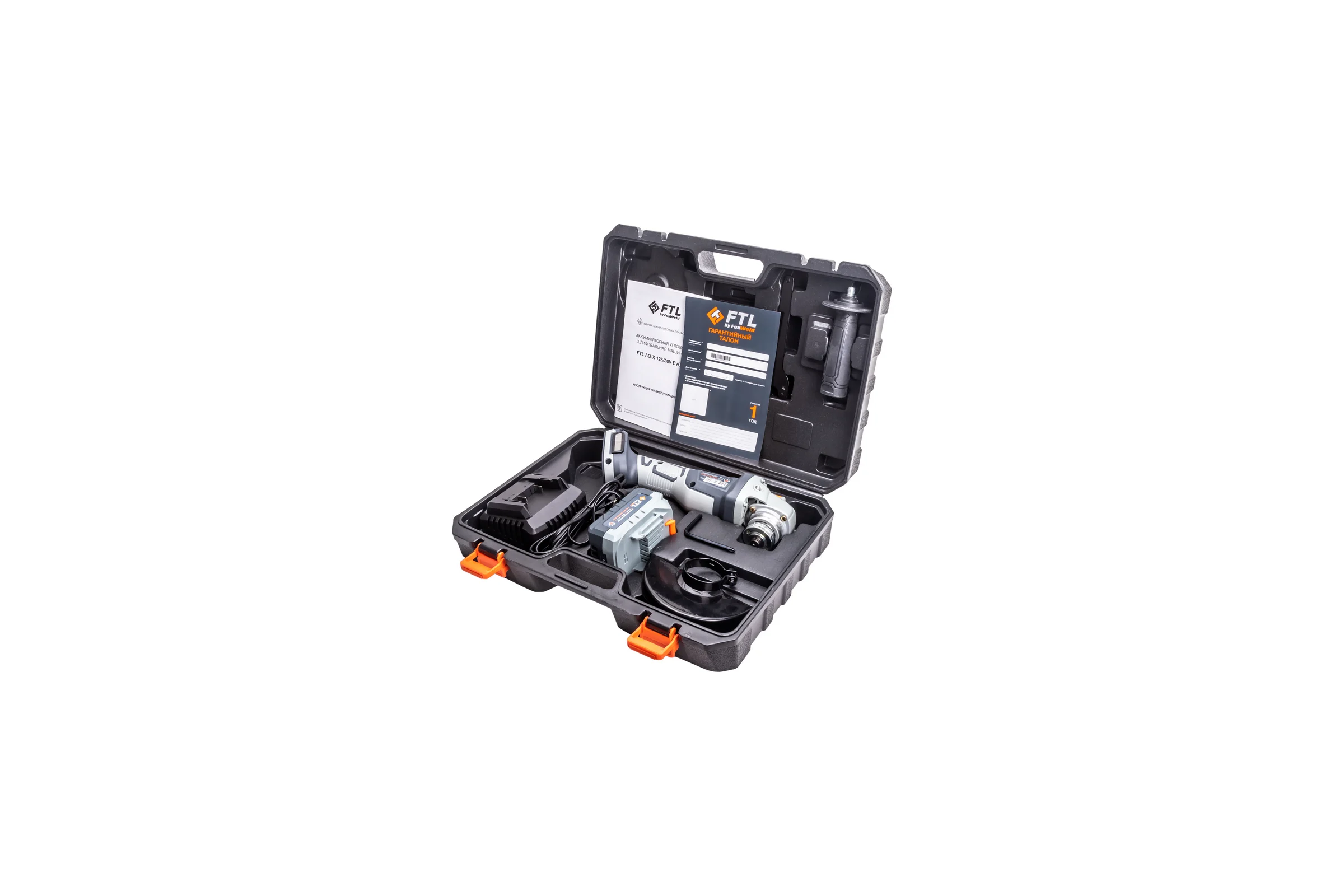 Аккумуляторная угловая шлифовальная машина FTL ag-x 125/20v Evo, бесщеточный двигатель 20 В, в комплекте 8080