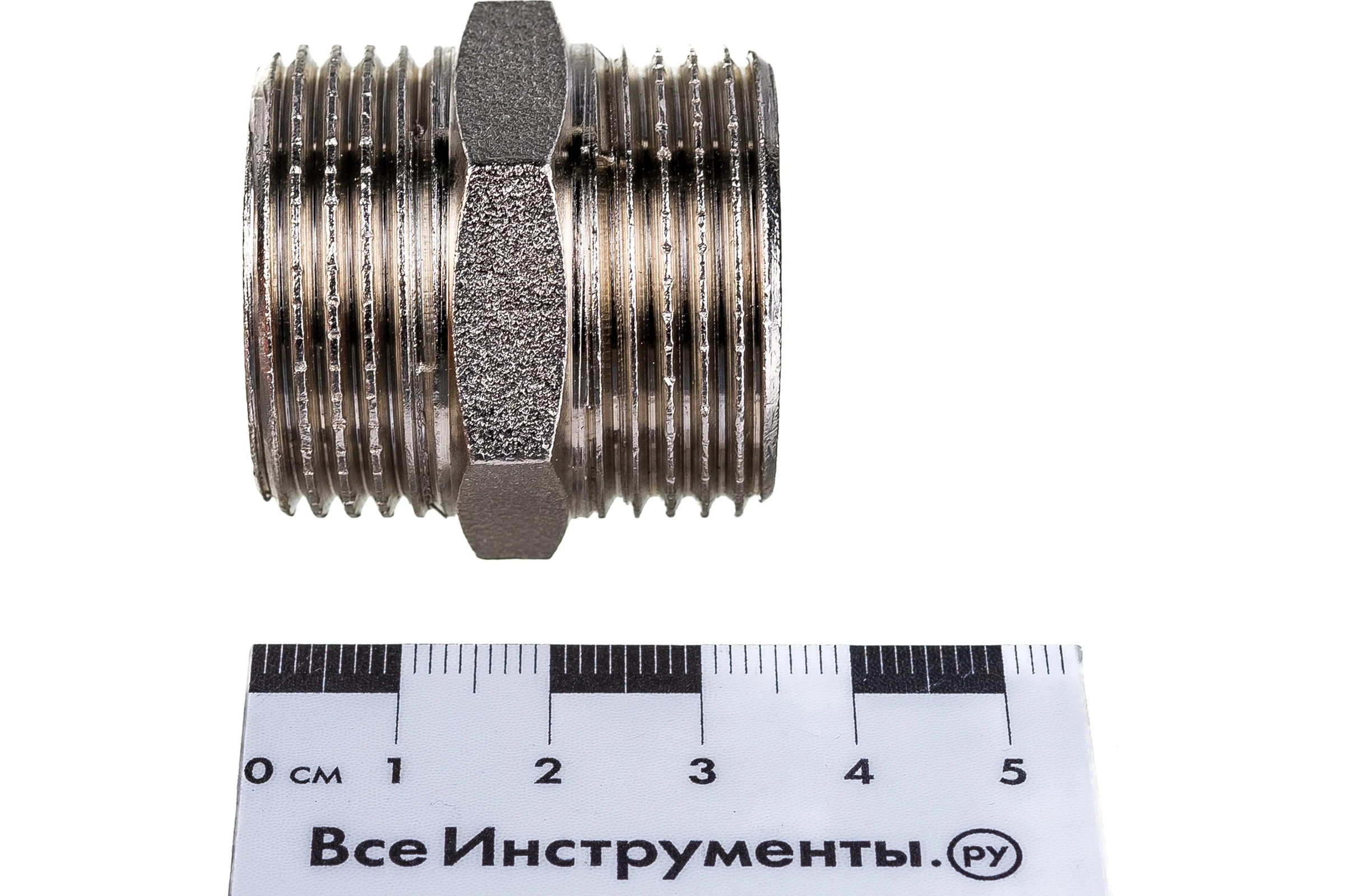 Ниппель MPF 1" бочонок латунный никелированный наружная резьба ИС.072166