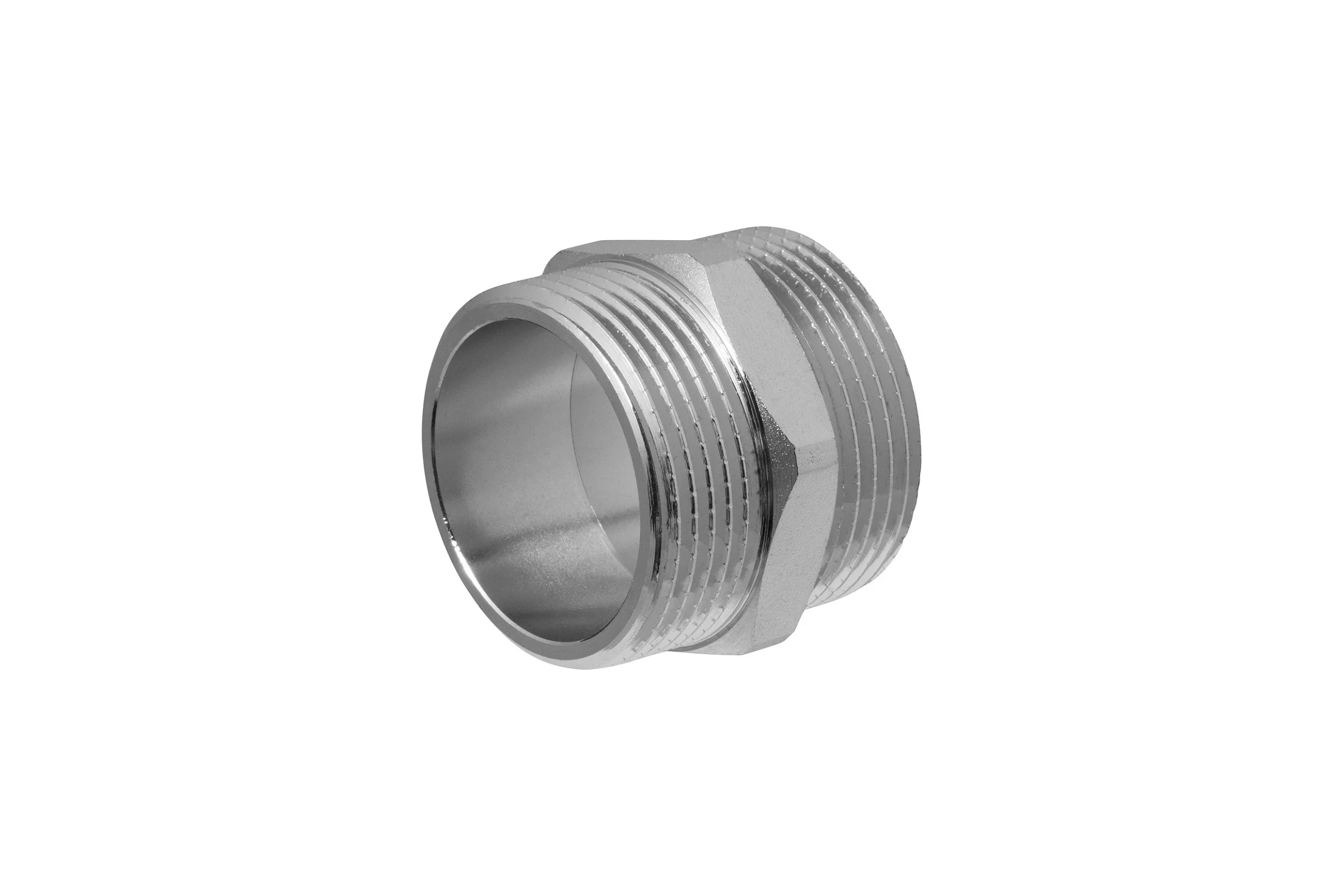 Ниппель MPF 1.1/4" бочонок латунный никелированный наружная резьба ИС.072167