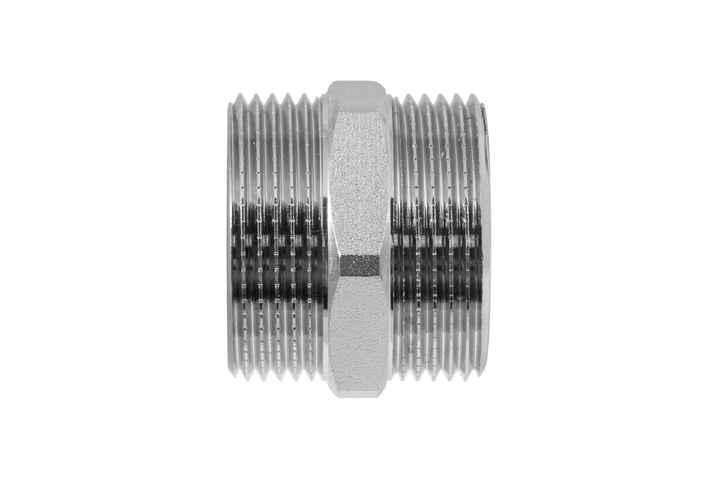 Ниппель MPF 1.1/4" бочонок латунный никелированный наружная резьба ИС.072167