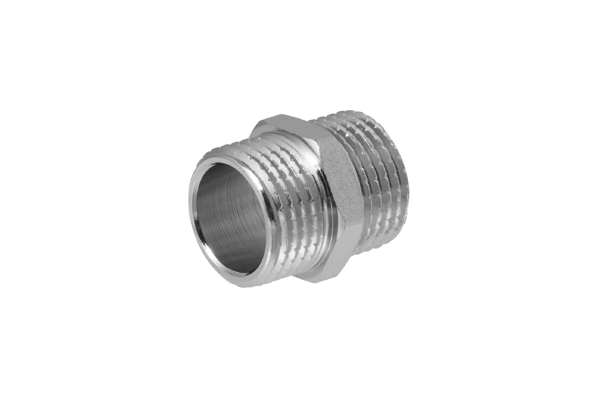 Ниппель MPF 1/2" бочонок латунный никелированный наружная резьба ИС.072164