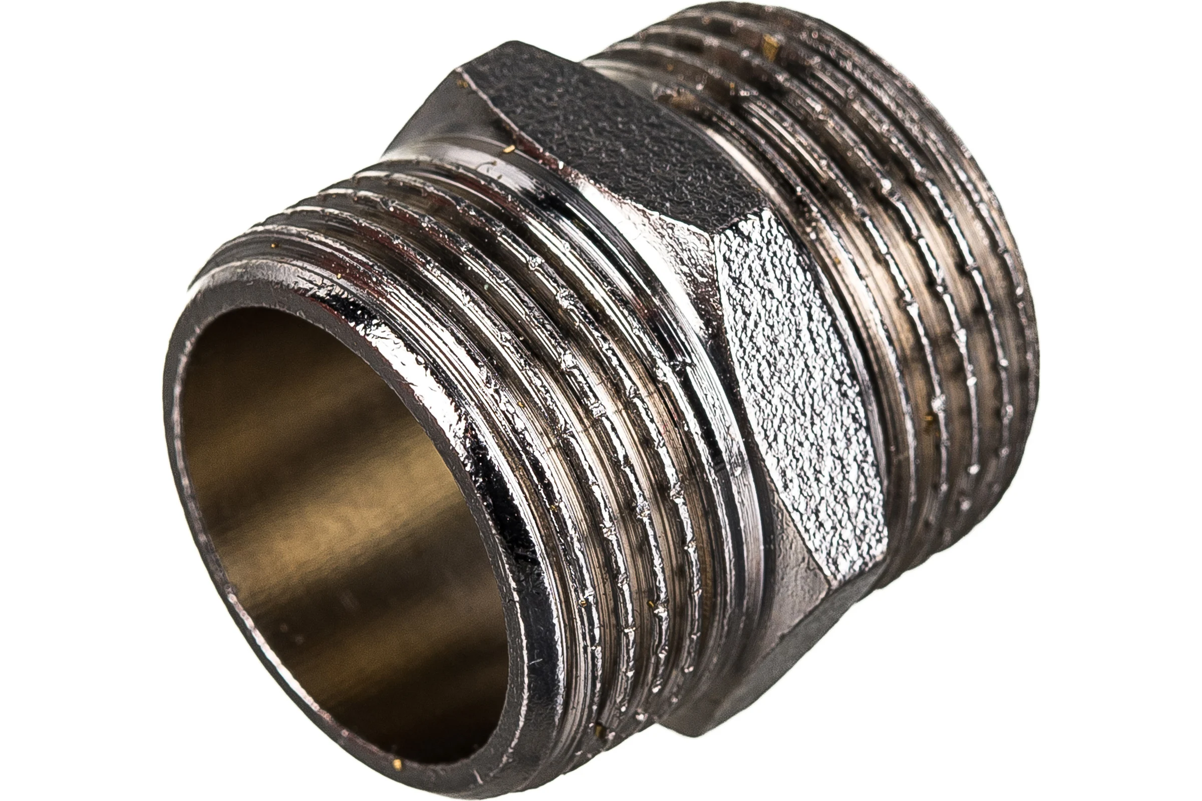 Ниппель MPF 3/4" бочонок латунный никелированный наружная резьба ИС.072165