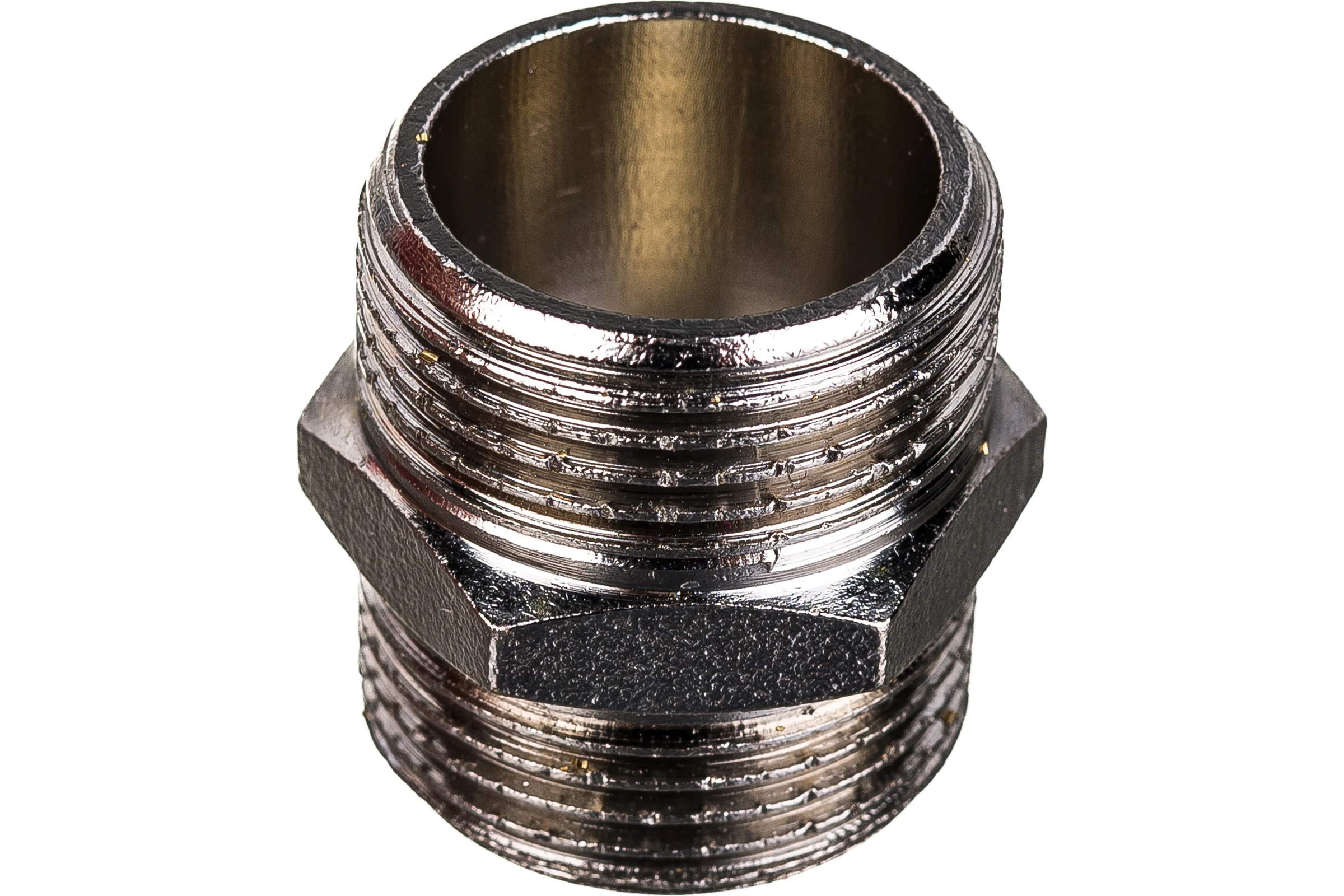 Ниппель MPF 3/4" бочонок латунный никелированный наружная резьба ИС.072165