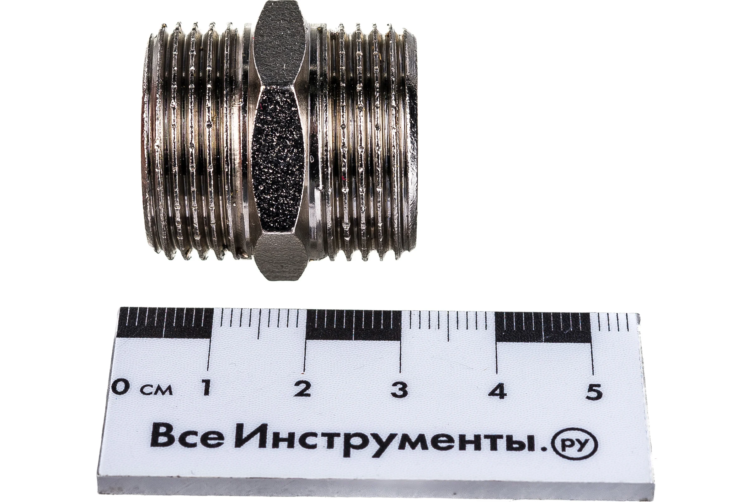 Ниппель MPF 3/4" бочонок латунный никелированный наружная резьба ИС.072165
