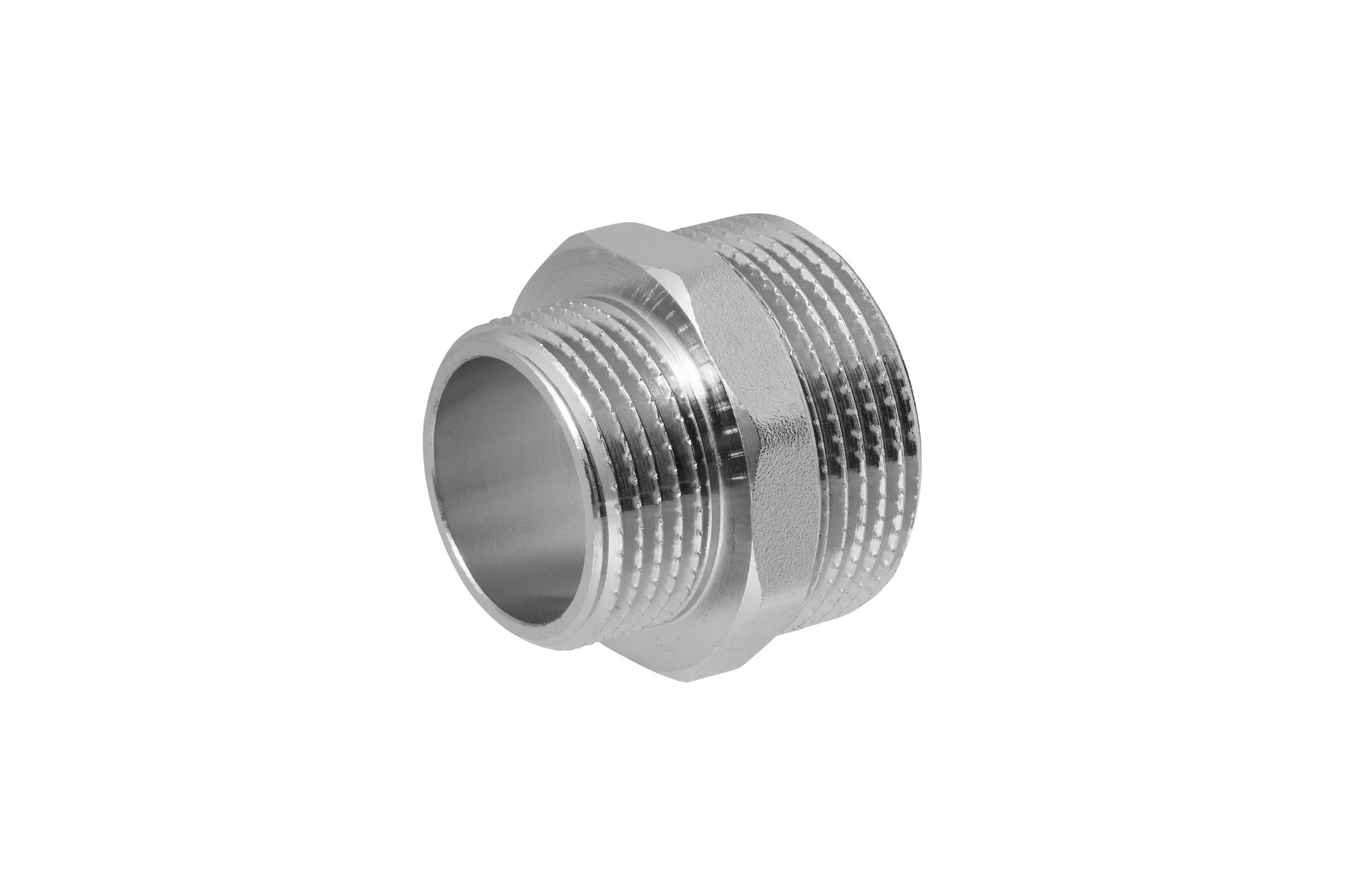 Ниппель-переходник MPF 1.1/4" х 1" бочонок латунный никелированный наружная резьба ИС.072178