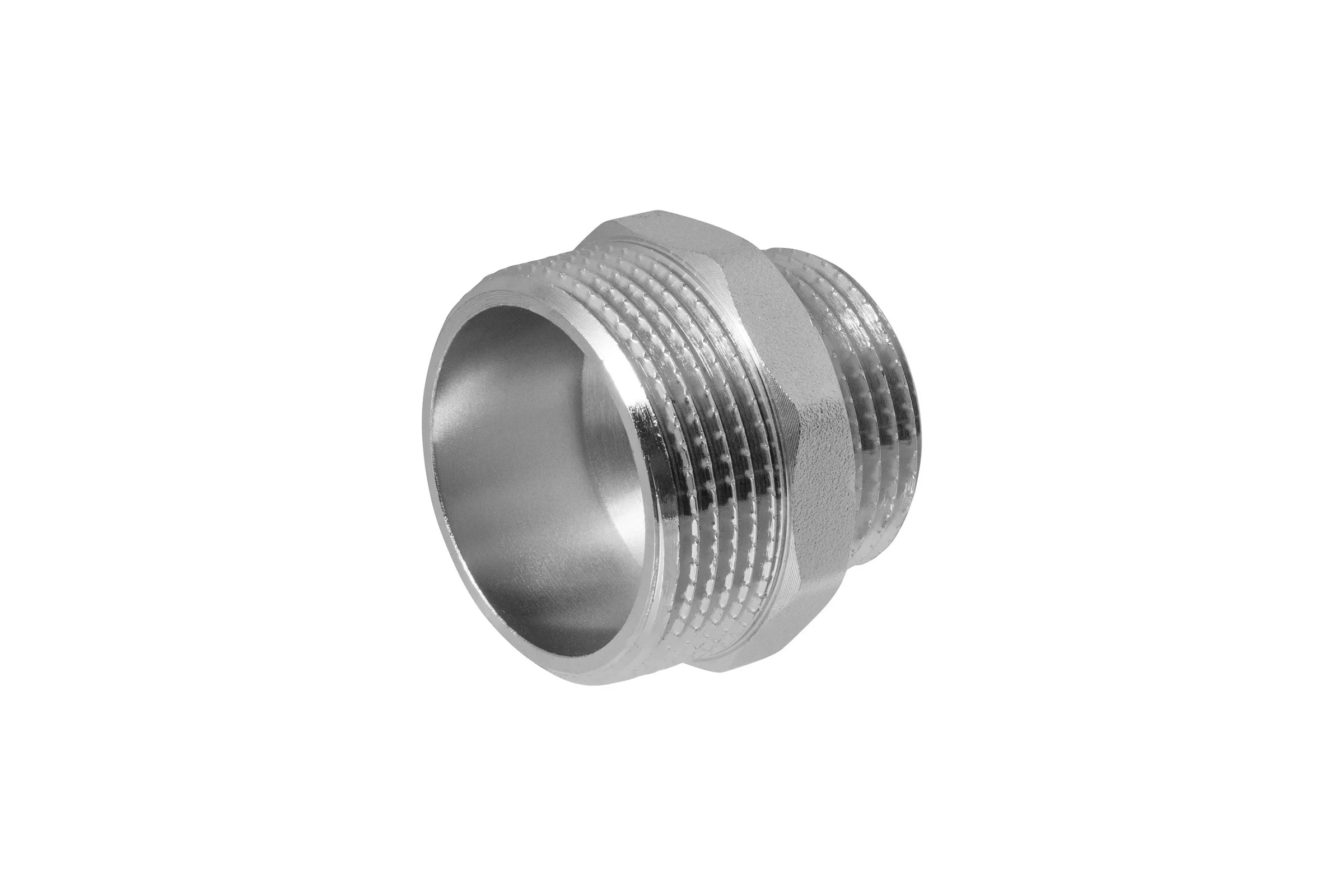 Ниппель-переходник MPF 1.1/4" х 1" бочонок латунный никелированный наружная резьба ИС.072178
