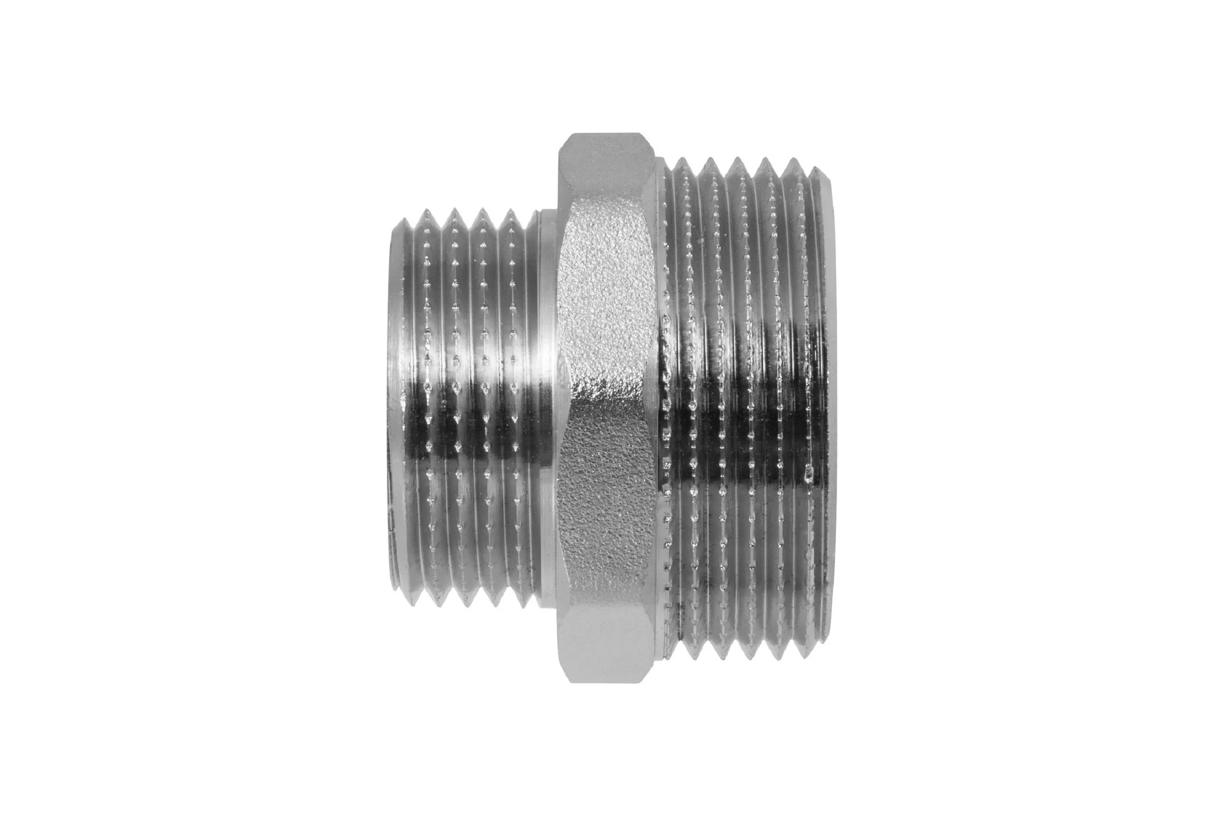 Ниппель-переходник MPF 1.1/4" х 1" бочонок латунный никелированный наружная резьба ИС.072178