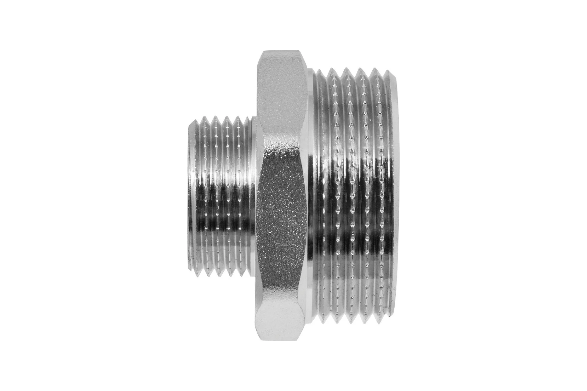 Ниппель-переходник MPF 1.1/4" х 3/4" бочонок латунный никелированный наружная резьба ИС.072177