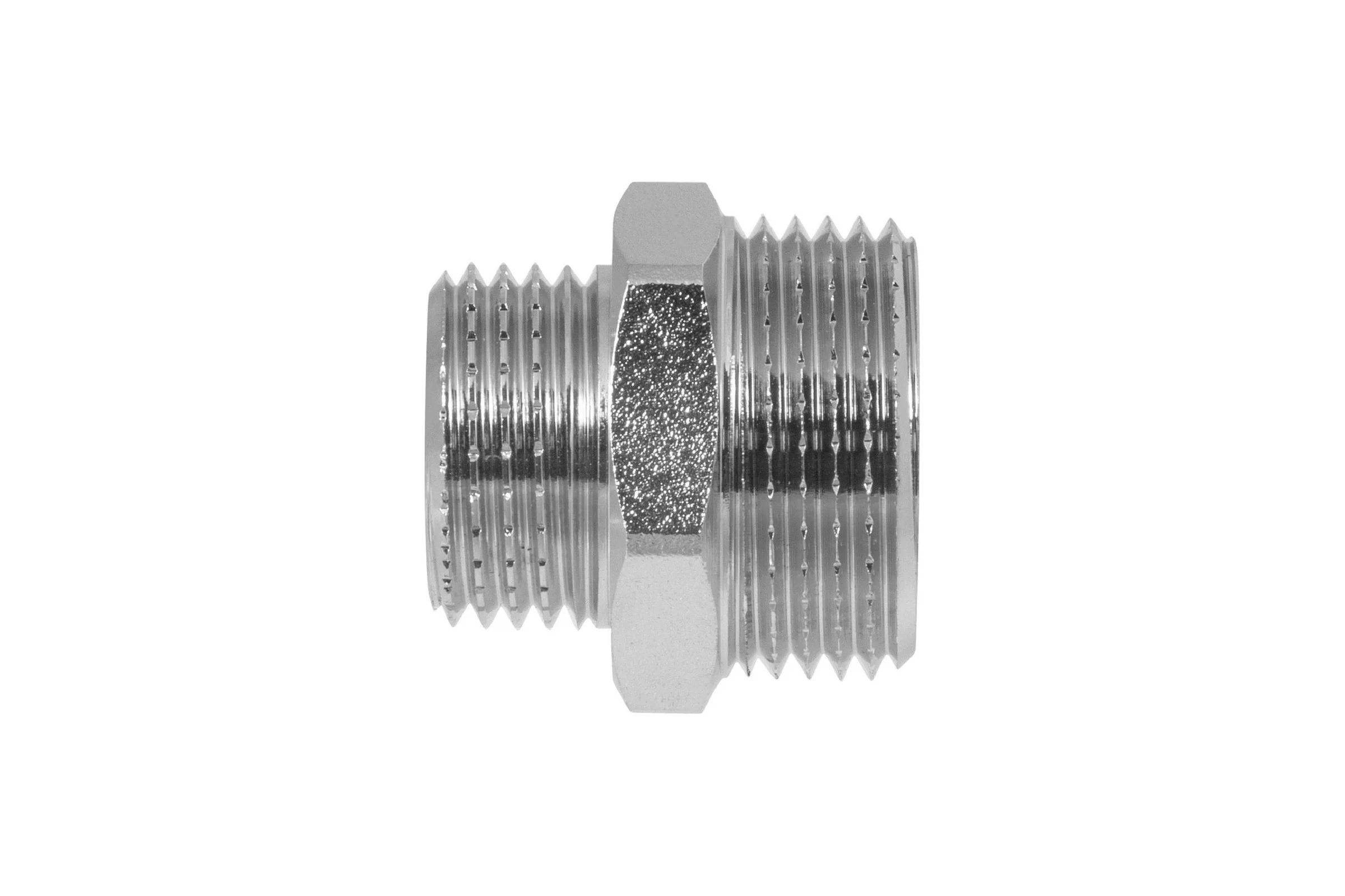 Ниппель-переходник MPF 3/4" х 1/2" бочонок латунный никелированный наружная резьба ИС.072173