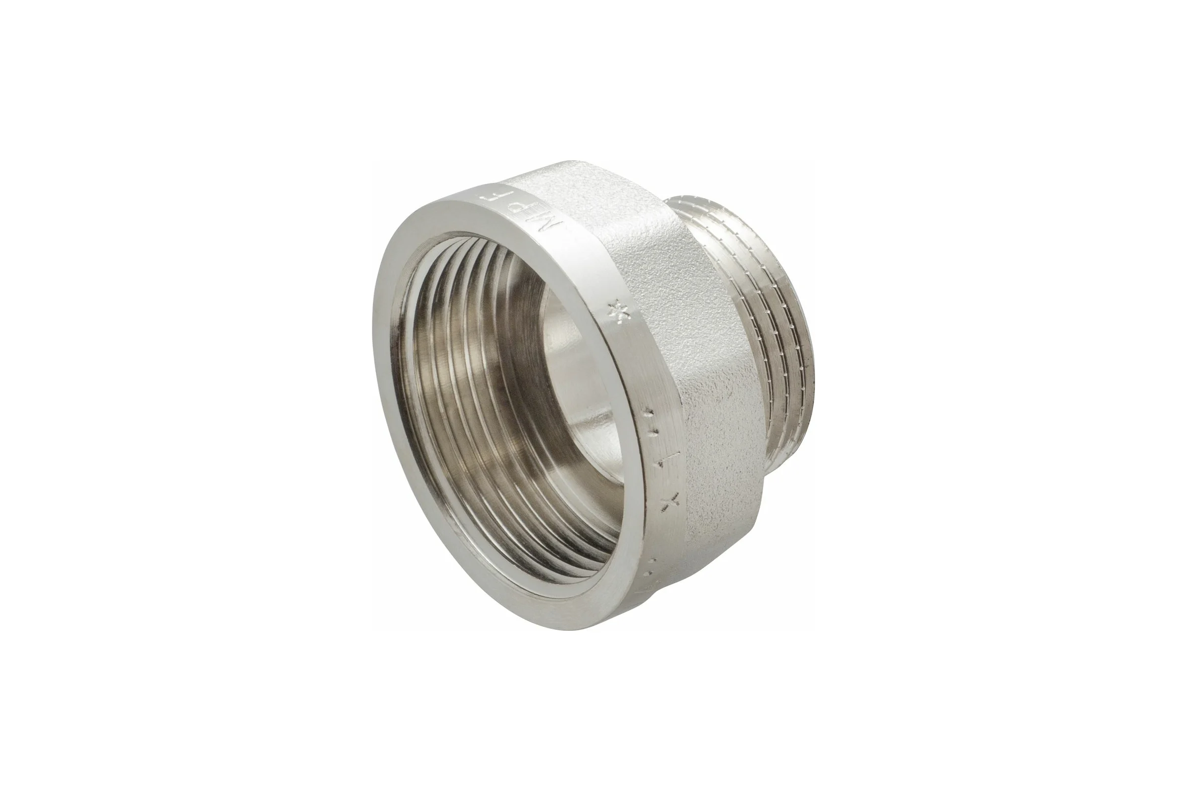 Переходник сантехнический с ребордой MPF 1.1/4" х 1" латунный никелированный внутренняя-наружная резьба ИС.072196