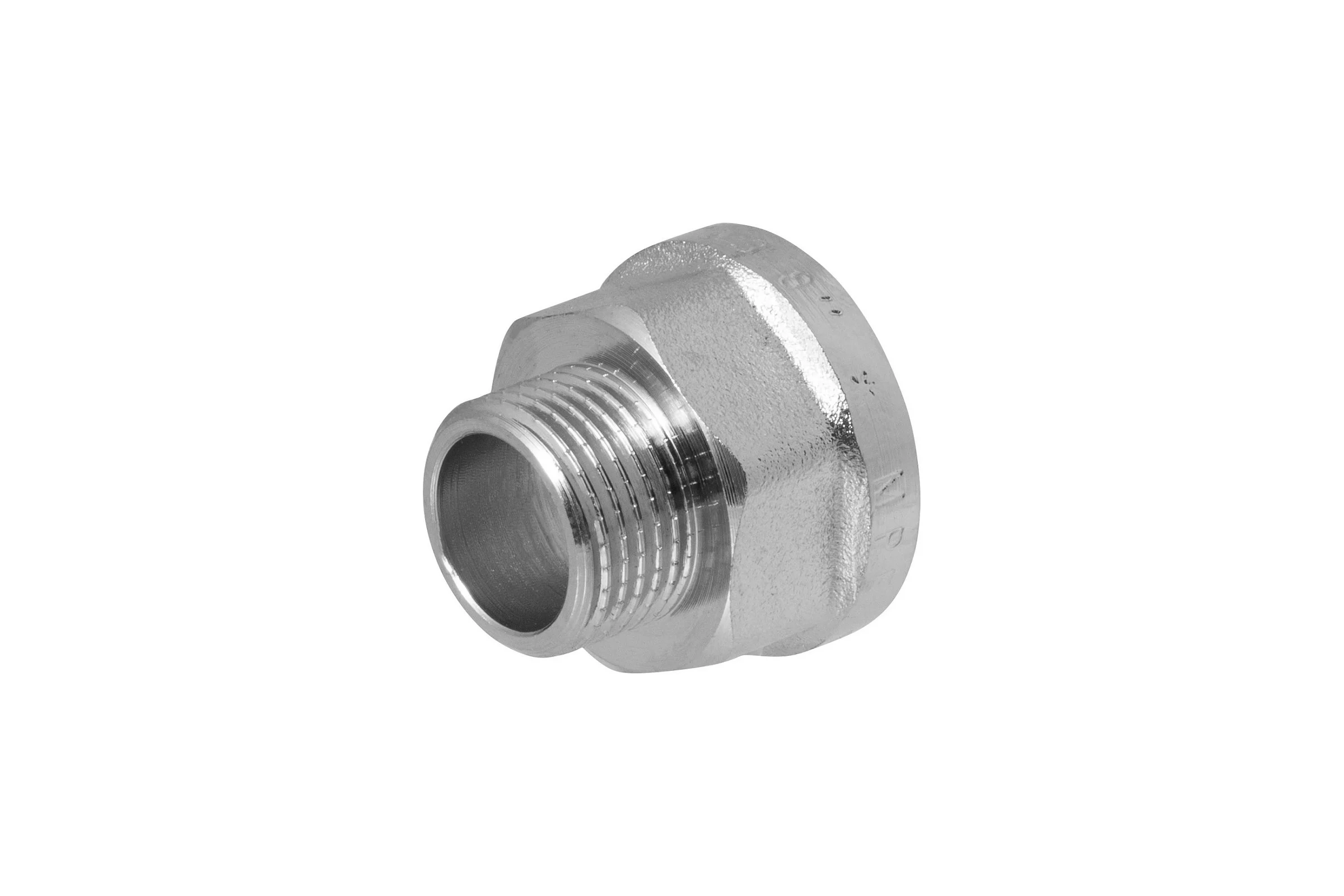 Переходник сантехнический с ребордой MPF 1/2" х 3/8" латунный никелированный внутренняя-наружная резьба ИС.072190