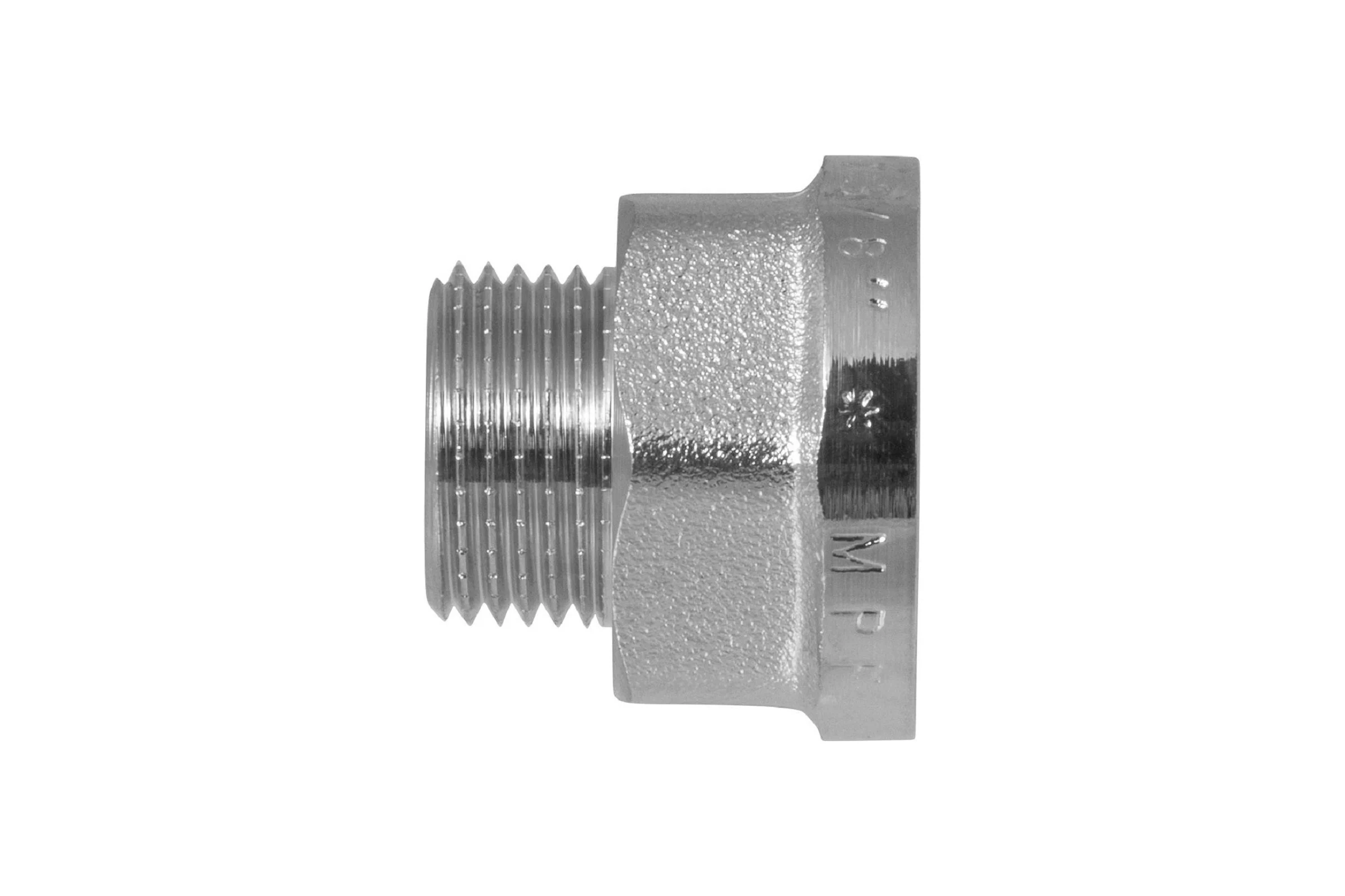 Переходник сантехнический с ребордой MPF 1/2" х 3/8" латунный никелированный внутренняя-наружная резьба ИС.072190