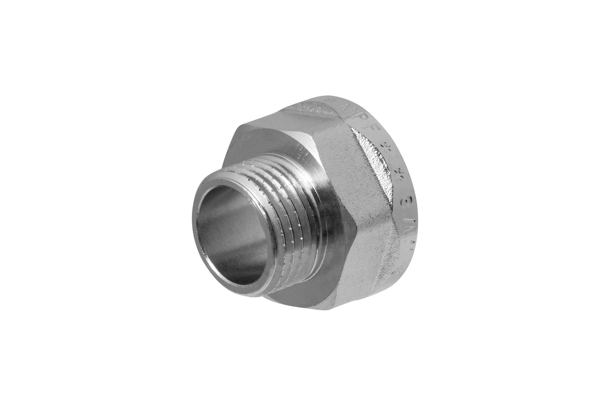 Переходник сантехнический с ребордой MPF 3/4" на 1/2" латунный никелированный внутренняя-наружная резьба ИС.072191
