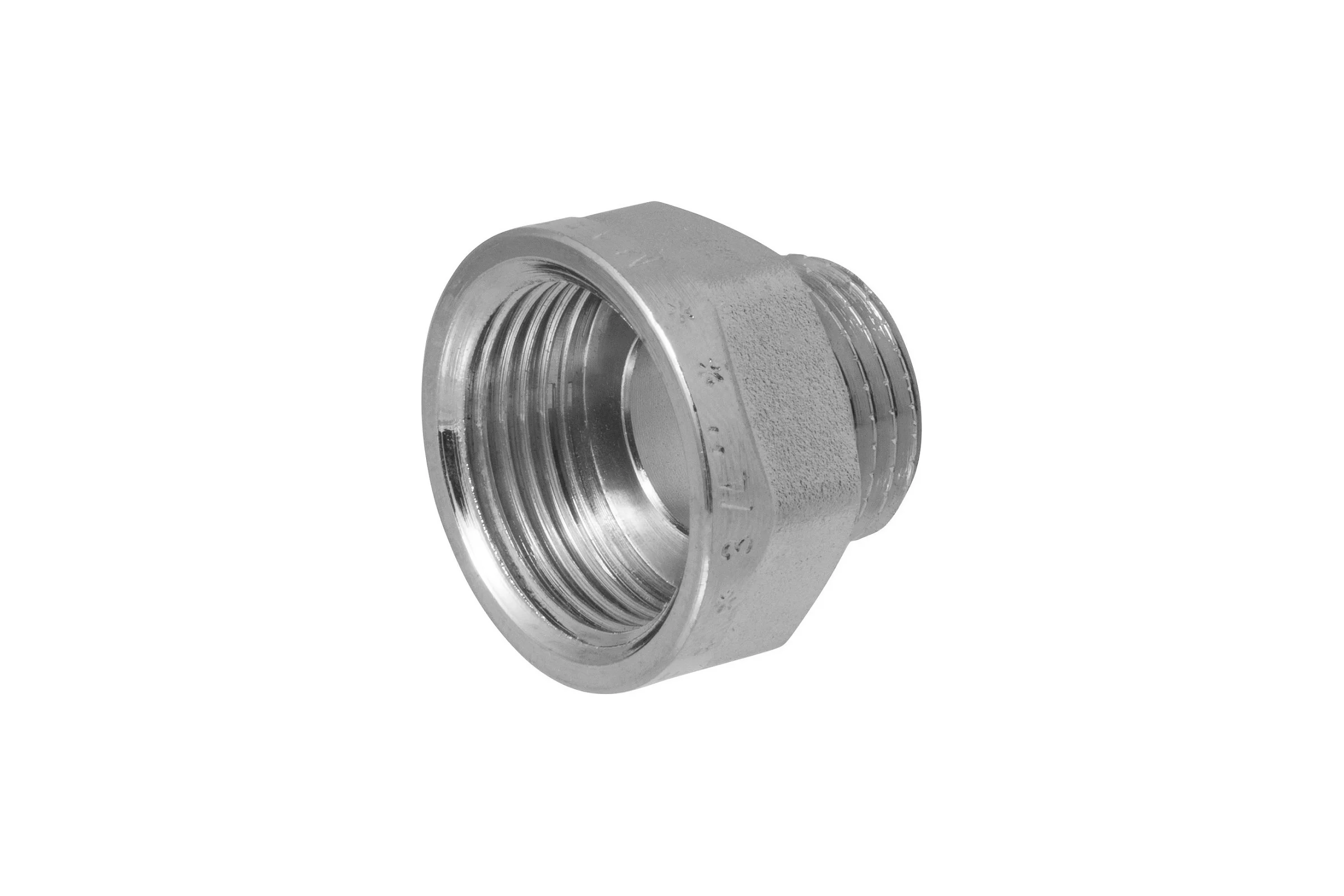Переходник сантехнический с ребордой MPF 3/4" на 1/2" латунный никелированный внутренняя-наружная резьба ИС.072191